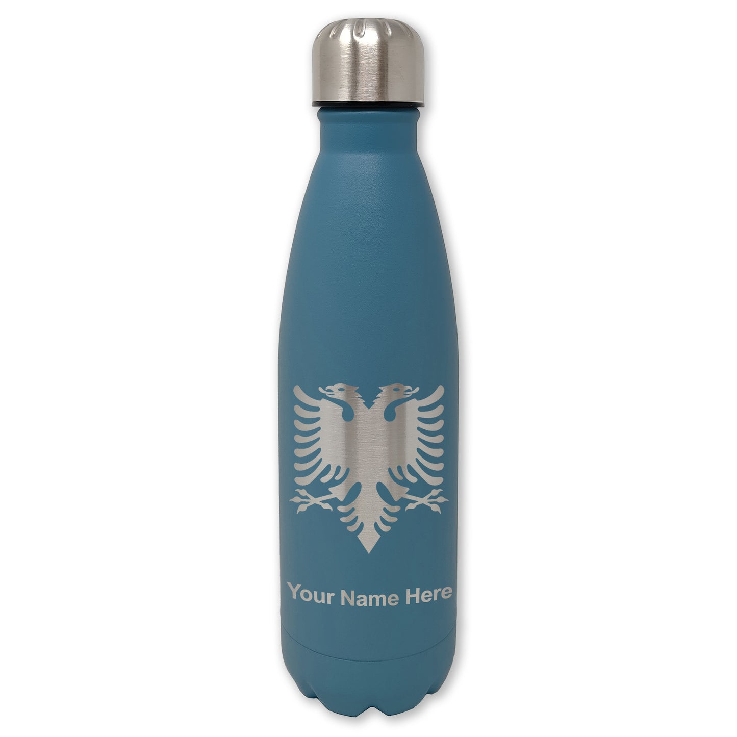 LaserGram Double Wall Water Bottle, Flag of Albania, Personalized Engraving Included