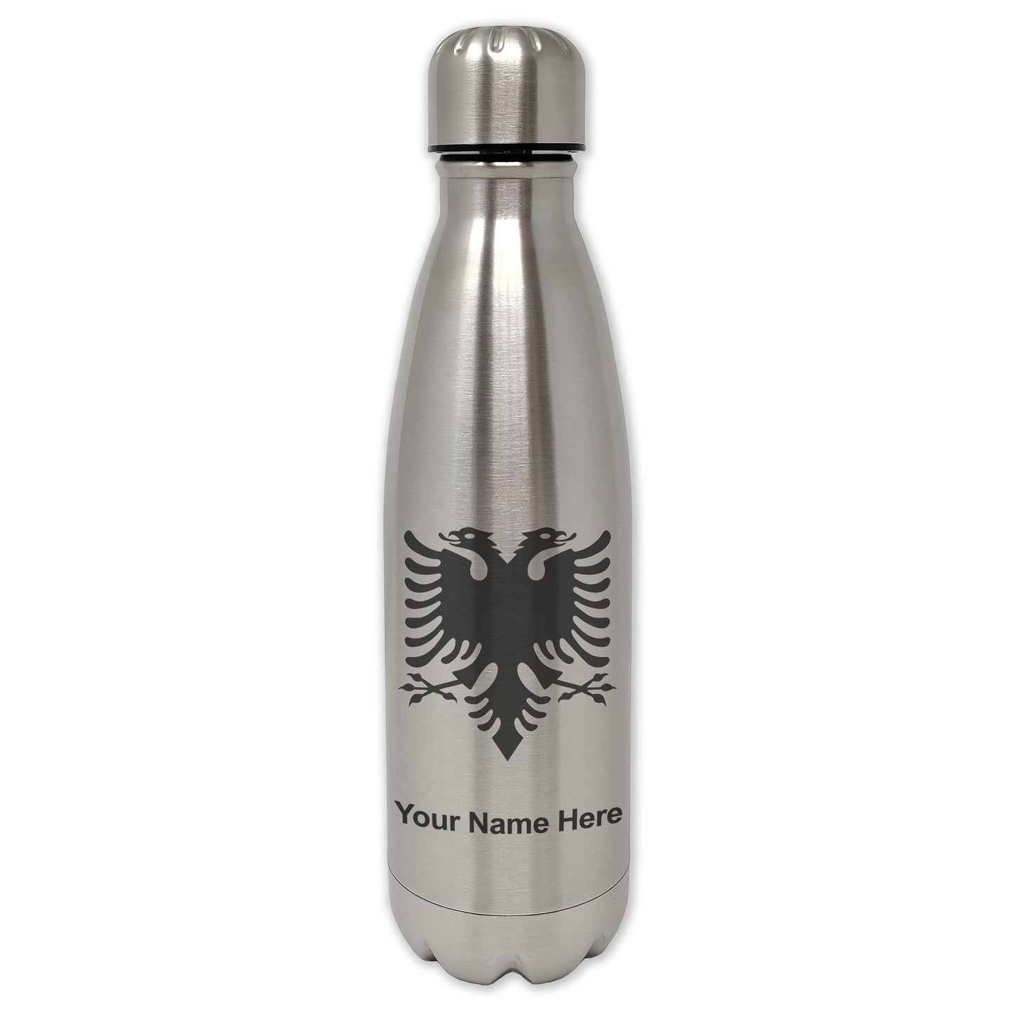 LaserGram Double Wall Water Bottle, Flag of Albania, Personalized Engraving Included
