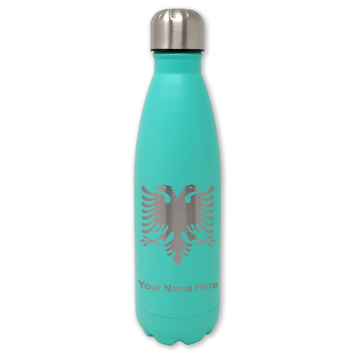 LaserGram Double Wall Water Bottle, Flag of Albania, Personalized Engraving Included