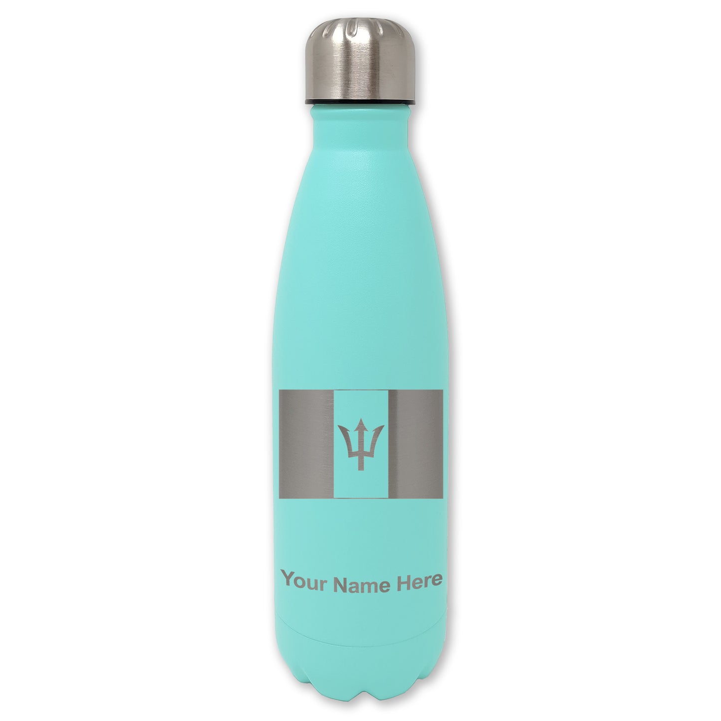LaserGram Double Wall Water Bottle, Flag of Barbados, Personalized Engraving Included