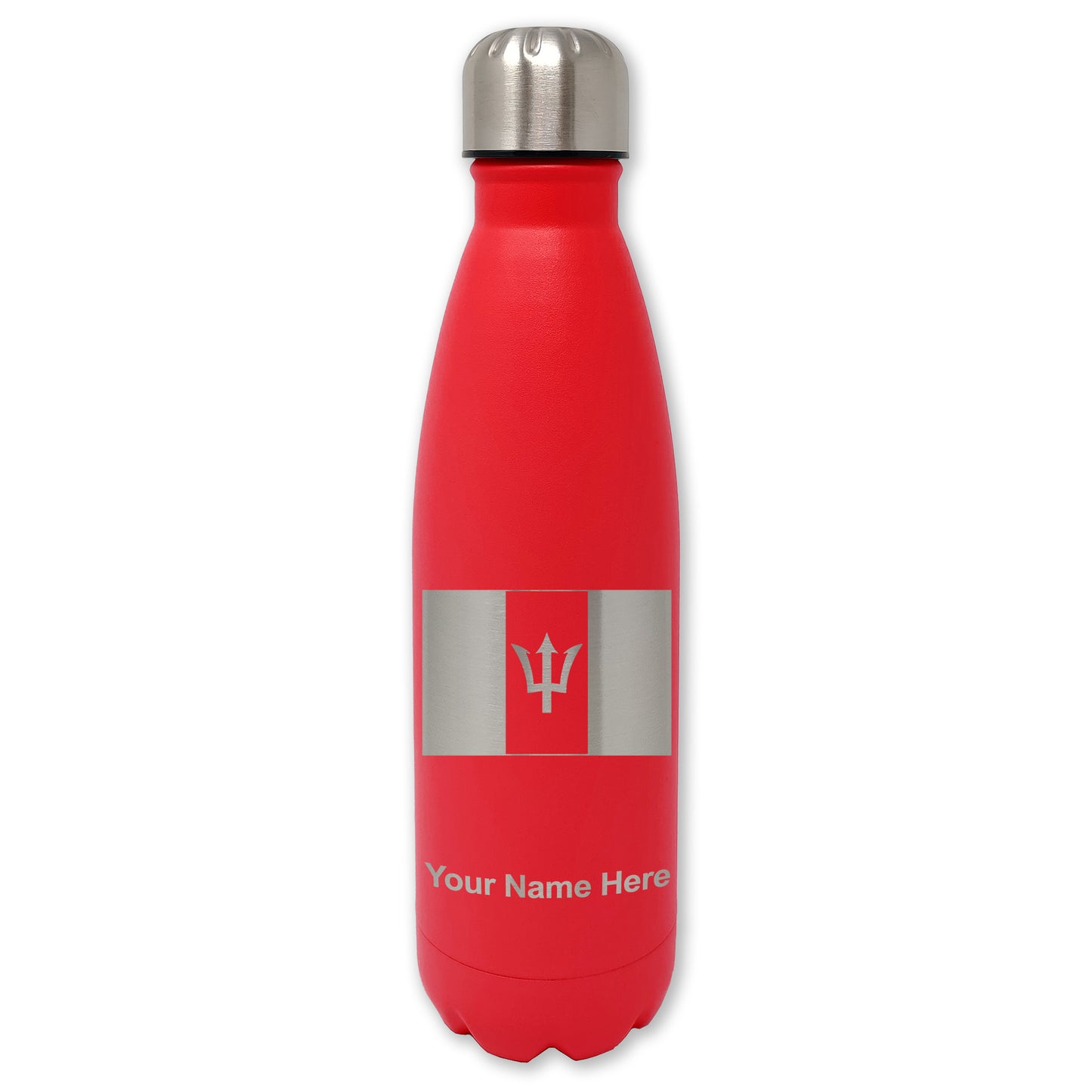 LaserGram Double Wall Water Bottle, Flag of Barbados, Personalized Engraving Included