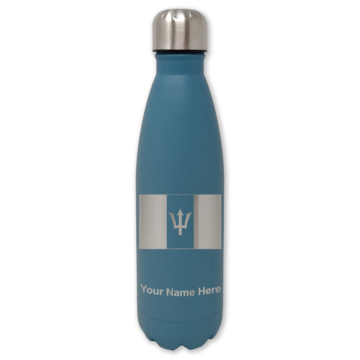 LaserGram Double Wall Water Bottle, Flag of Barbados, Personalized Engraving Included