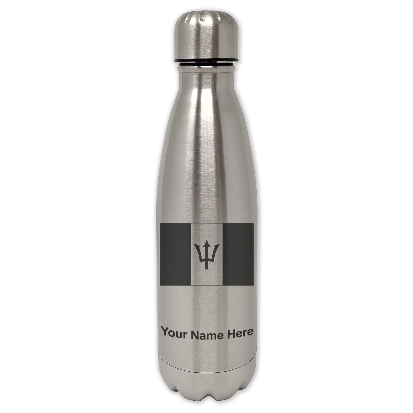 LaserGram Double Wall Water Bottle, Flag of Barbados, Personalized Engraving Included