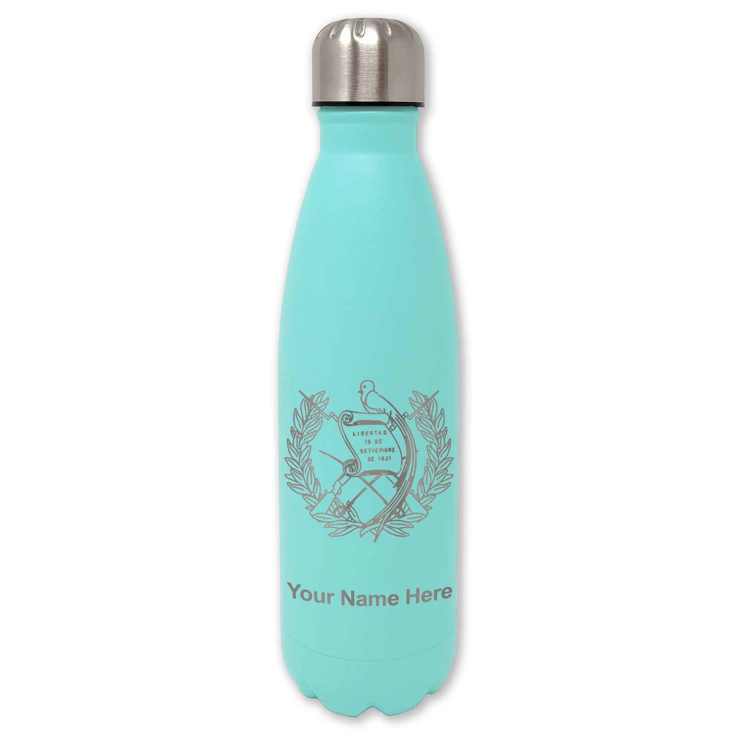 LaserGram Double Wall Water Bottle, Flag of Guatemala, Personalized Engraving Included