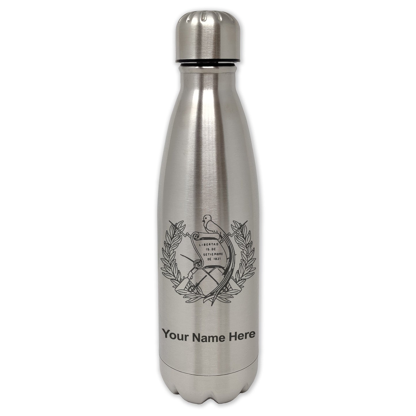 LaserGram Double Wall Water Bottle, Flag of Guatemala, Personalized Engraving Included