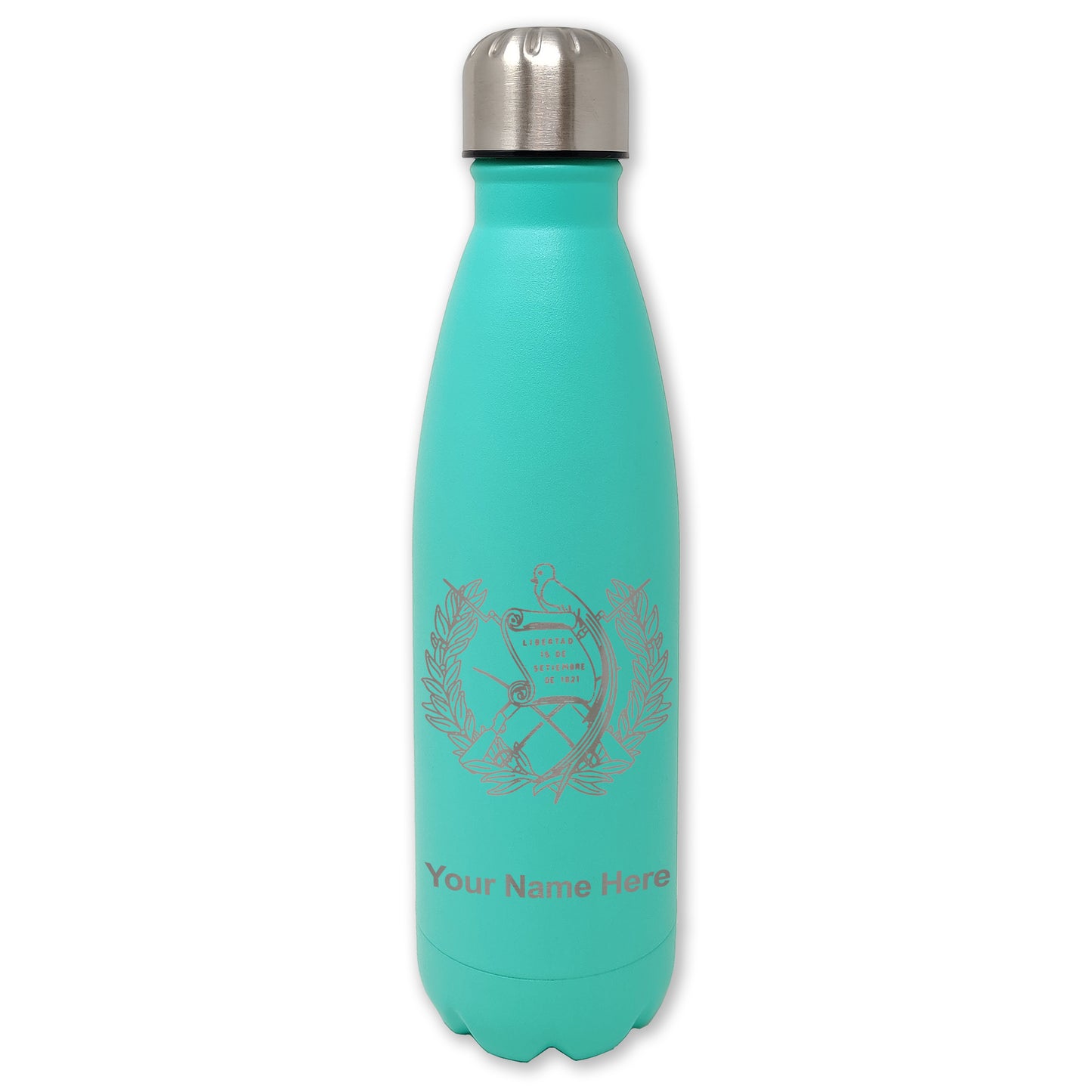 LaserGram Double Wall Water Bottle, Flag of Guatemala, Personalized Engraving Included