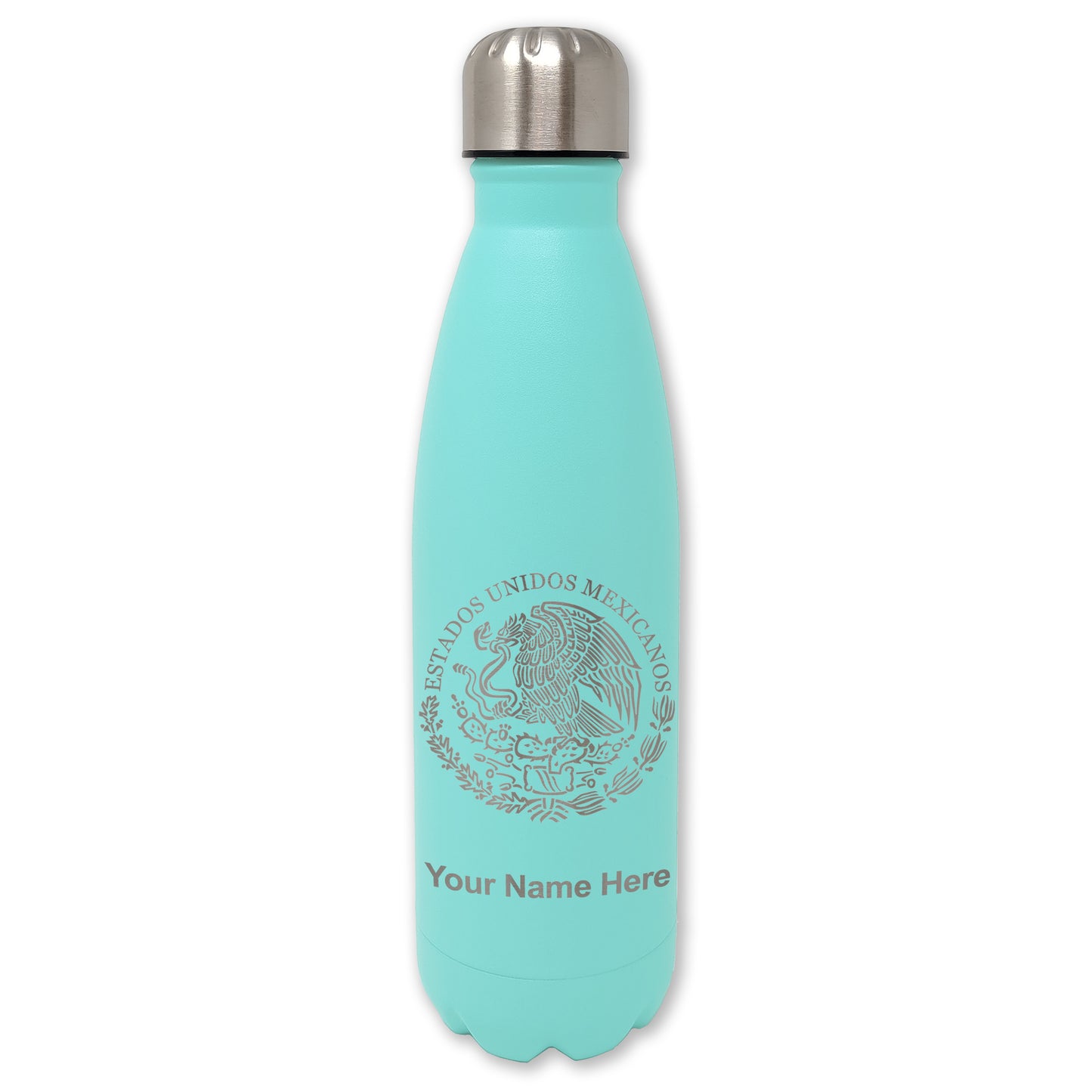 LaserGram Double Wall Water Bottle, Flag of Mexico, Personalized Engraving Included