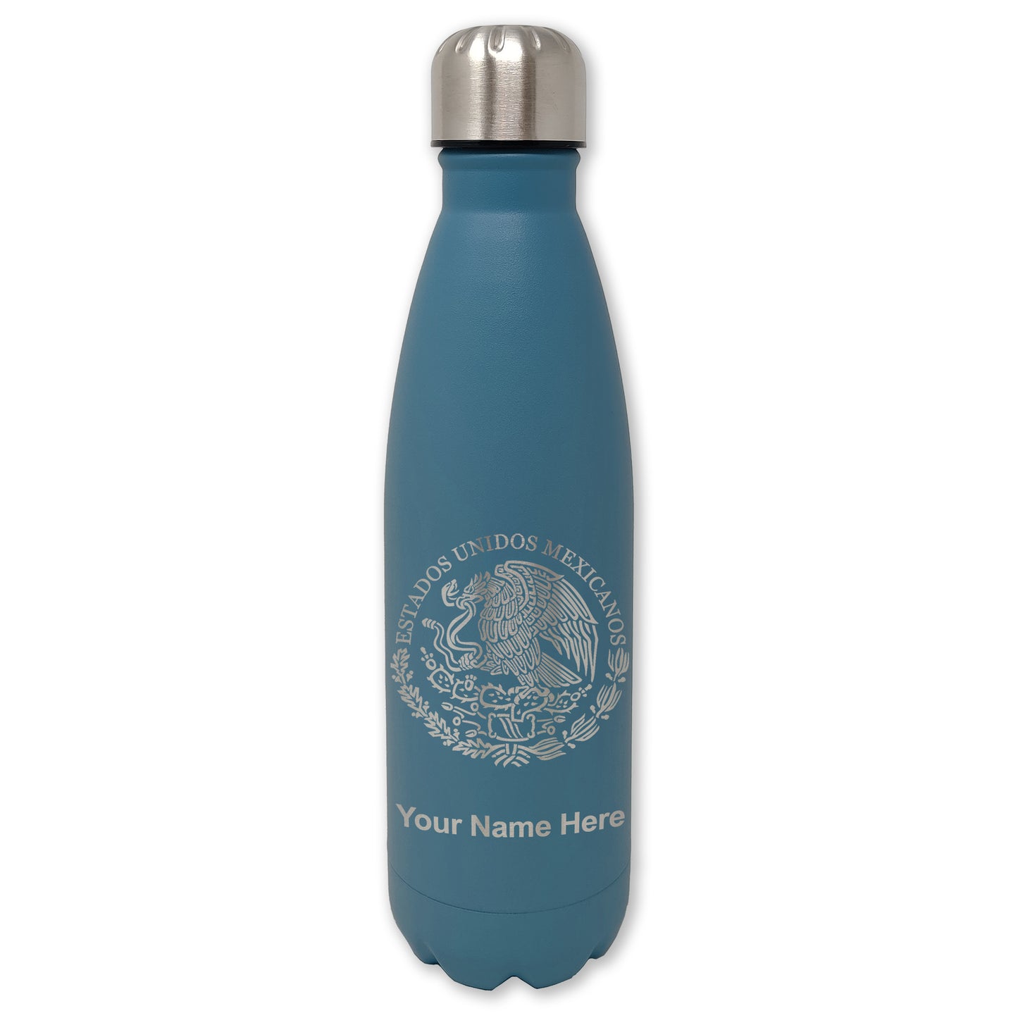LaserGram Double Wall Water Bottle, Flag of Mexico, Personalized Engraving Included