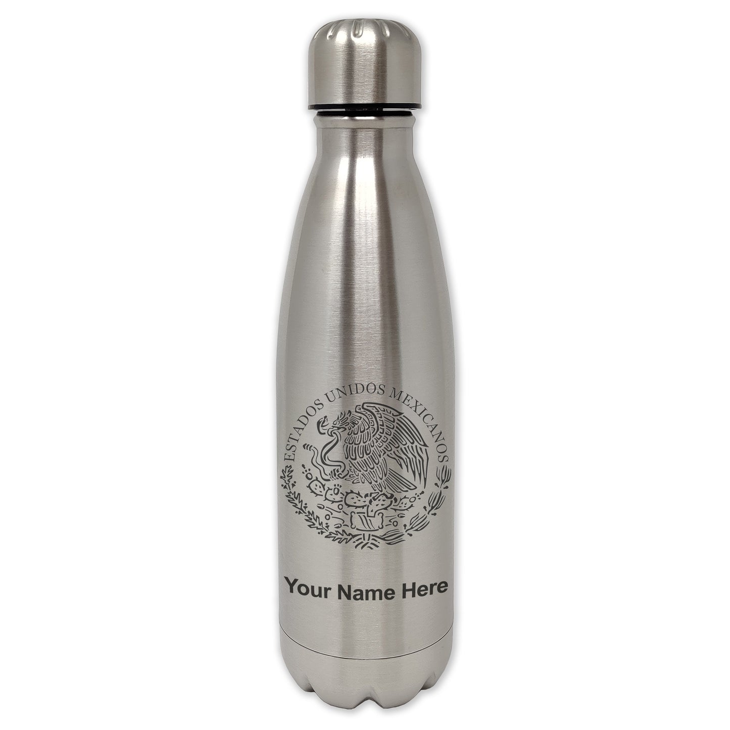 LaserGram Double Wall Water Bottle, Flag of Mexico, Personalized Engraving Included
