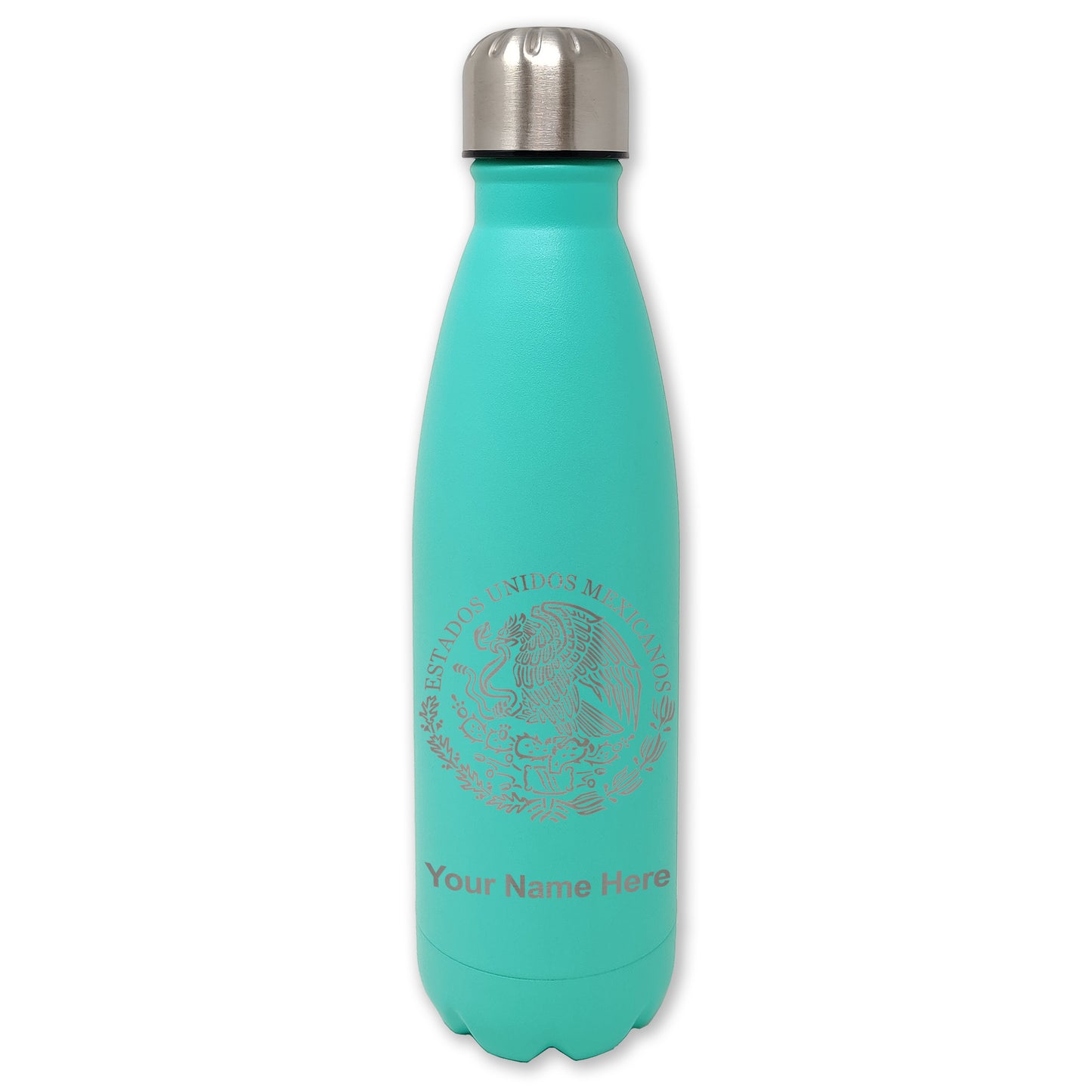 LaserGram Double Wall Water Bottle, Flag of Mexico, Personalized Engraving Included