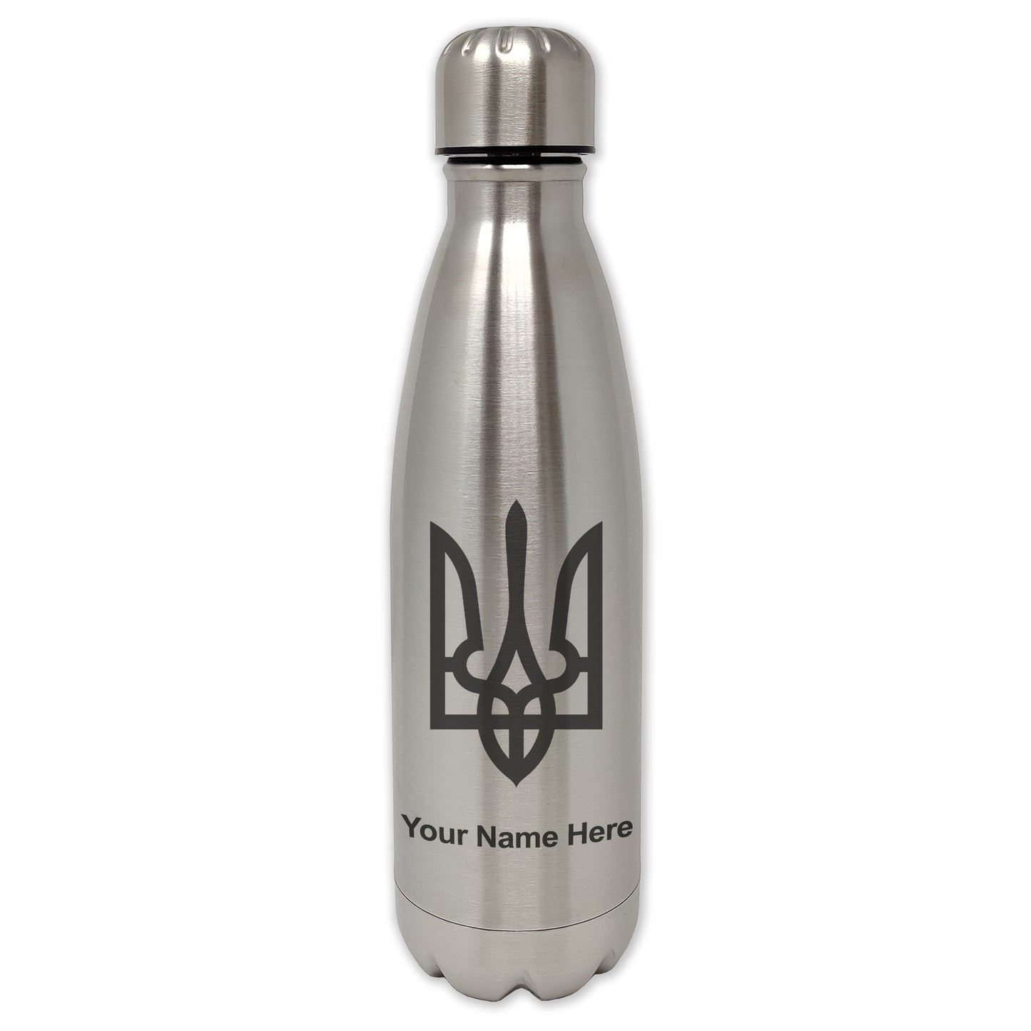 LaserGram Double Wall Water Bottle, Flag of Ukraine, Personalized Engraving Included