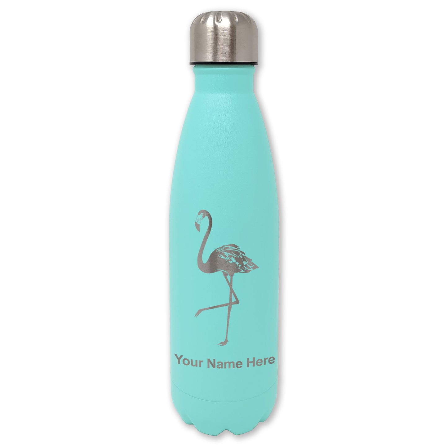 LaserGram Double Wall Water Bottle, Flamingo, Personalized Engraving Included