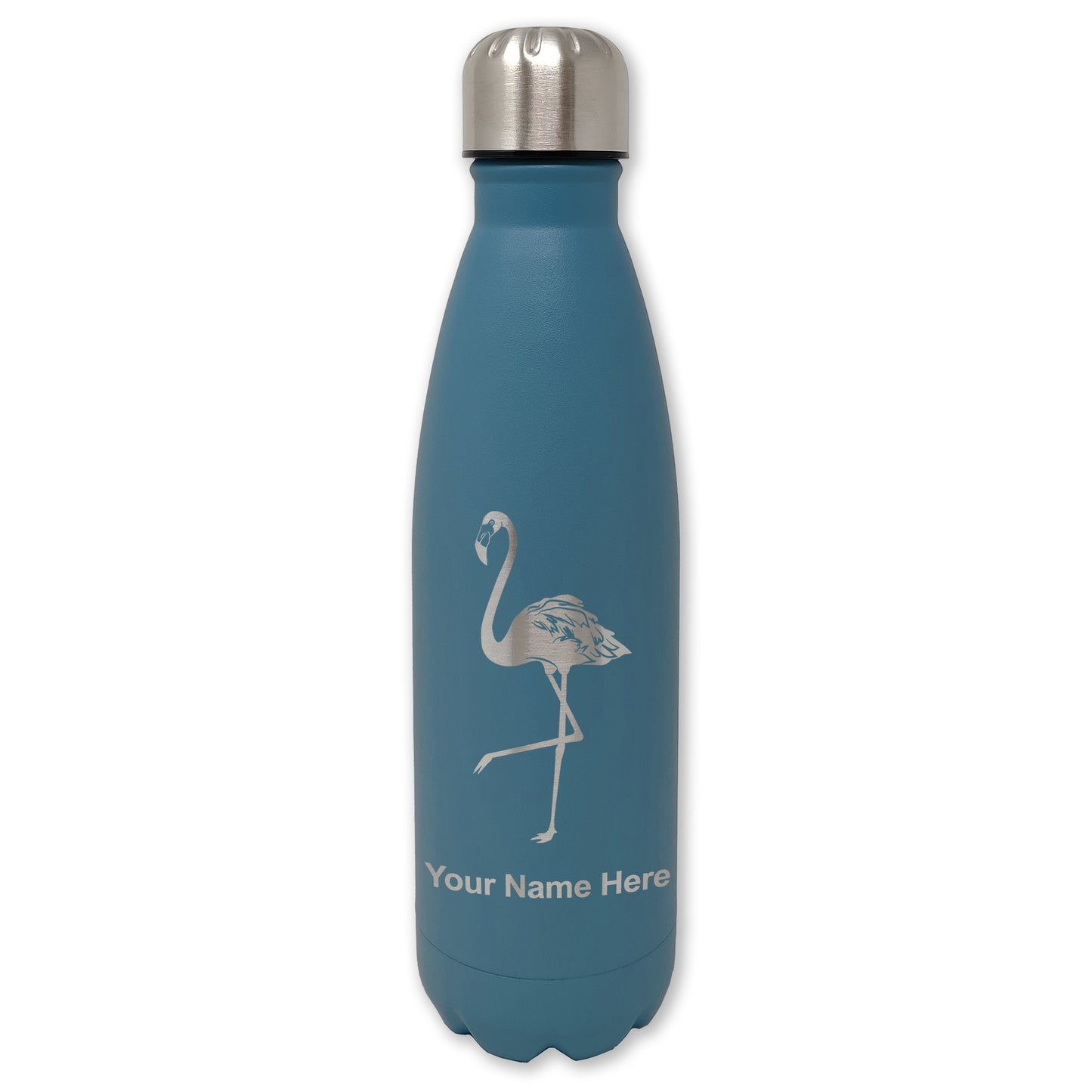 LaserGram Double Wall Water Bottle, Flamingo, Personalized Engraving Included