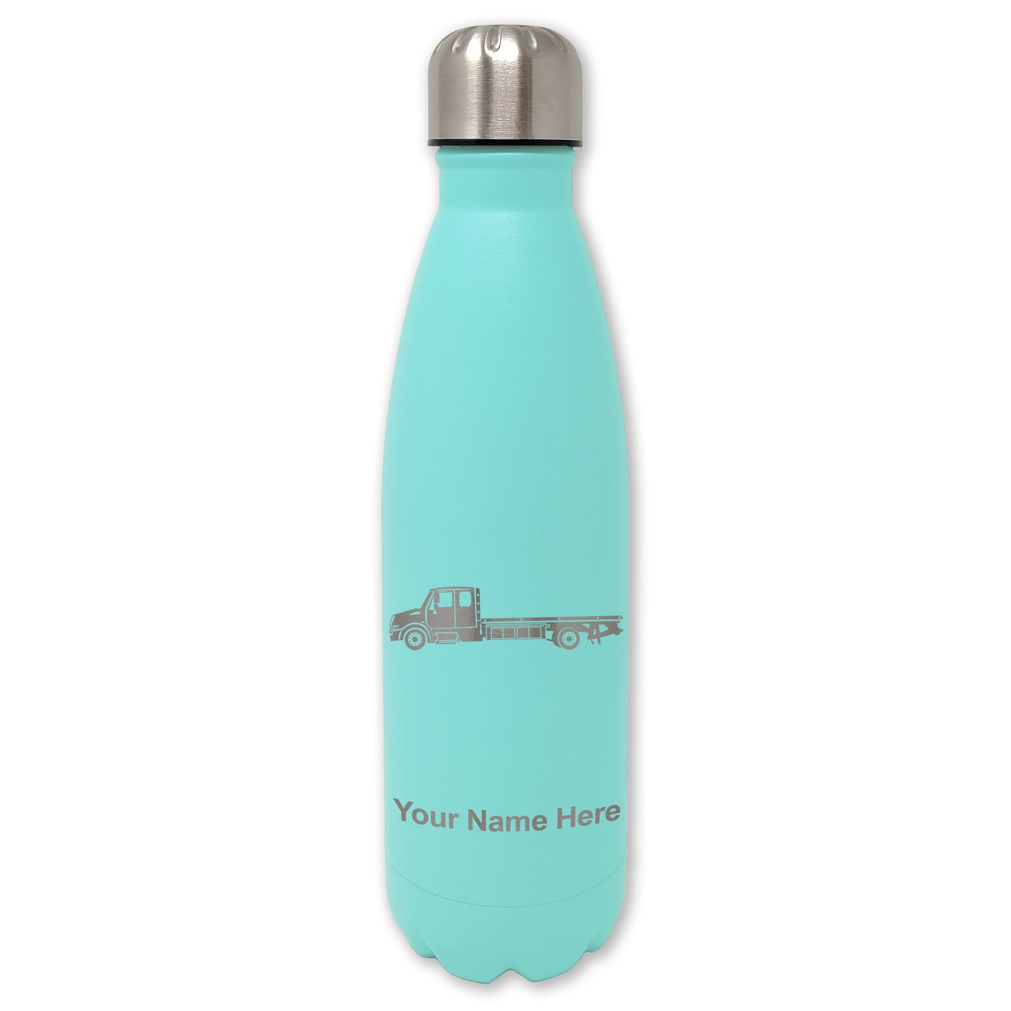 LaserGram Double Wall Water Bottle, Flat Bed Tow Truck, Personalized Engraving Included