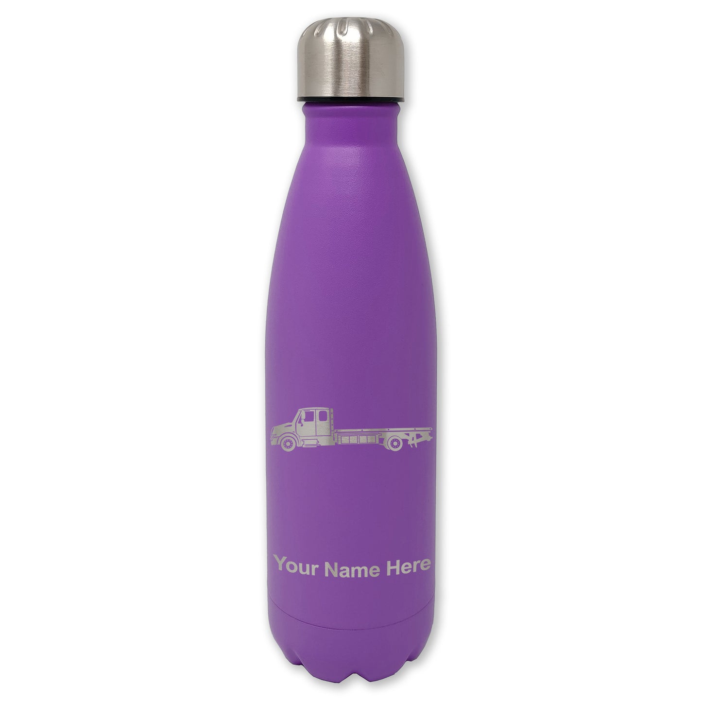 LaserGram Double Wall Water Bottle, Flat Bed Tow Truck, Personalized Engraving Included