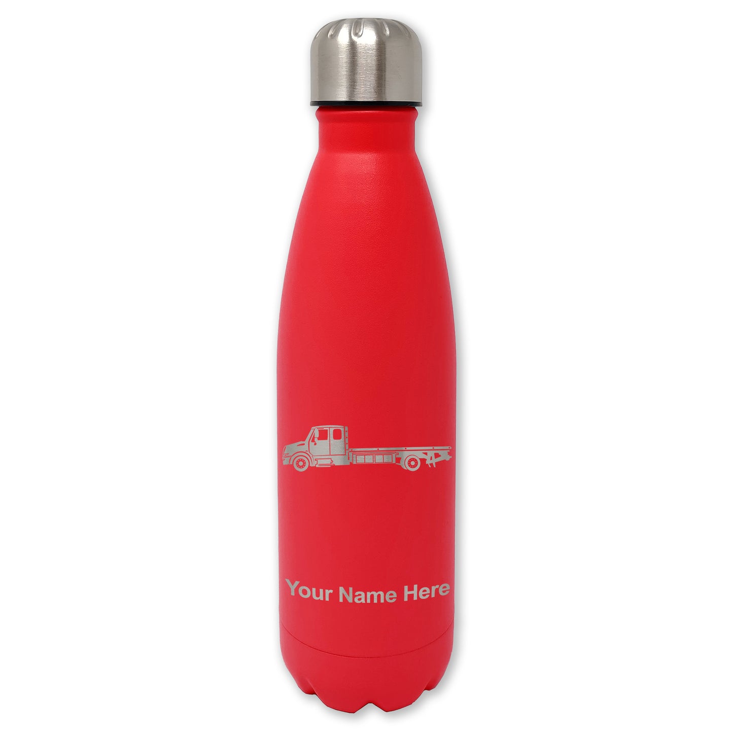 LaserGram Double Wall Water Bottle, Flat Bed Tow Truck, Personalized Engraving Included