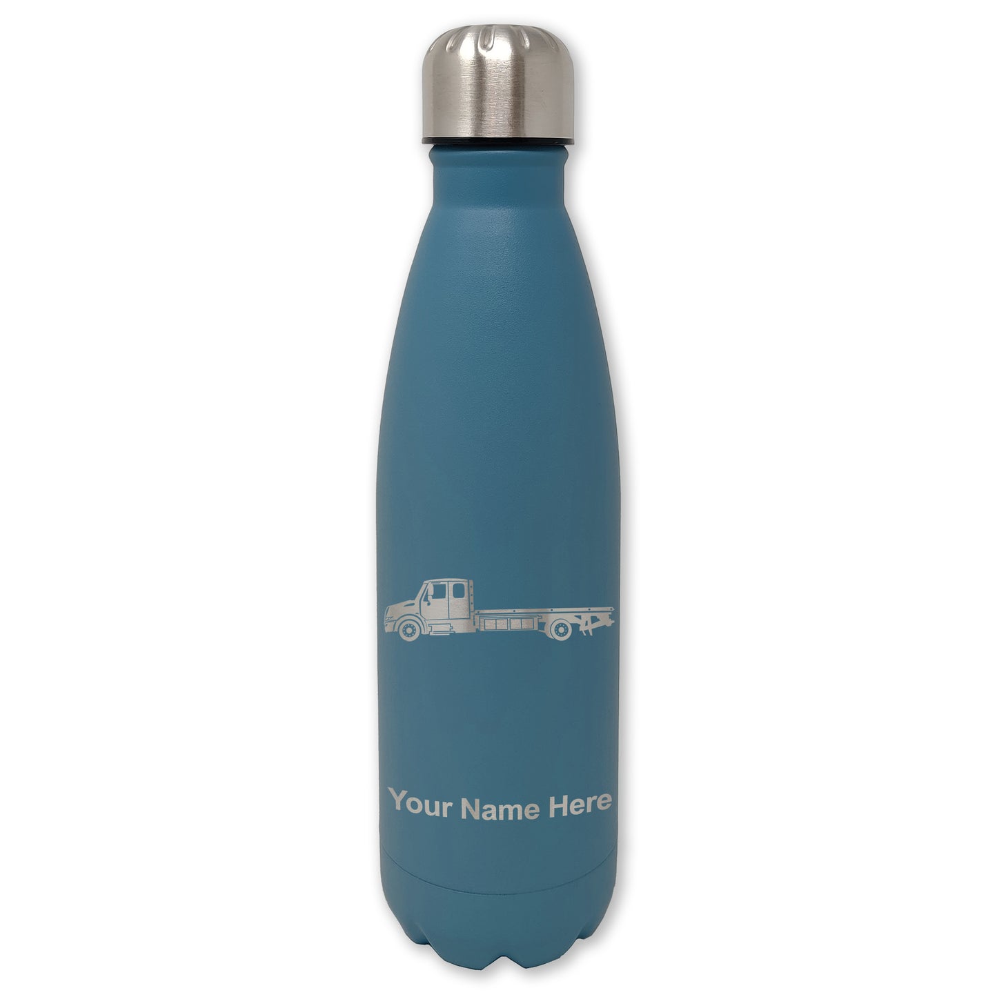 LaserGram Double Wall Water Bottle, Flat Bed Tow Truck, Personalized Engraving Included