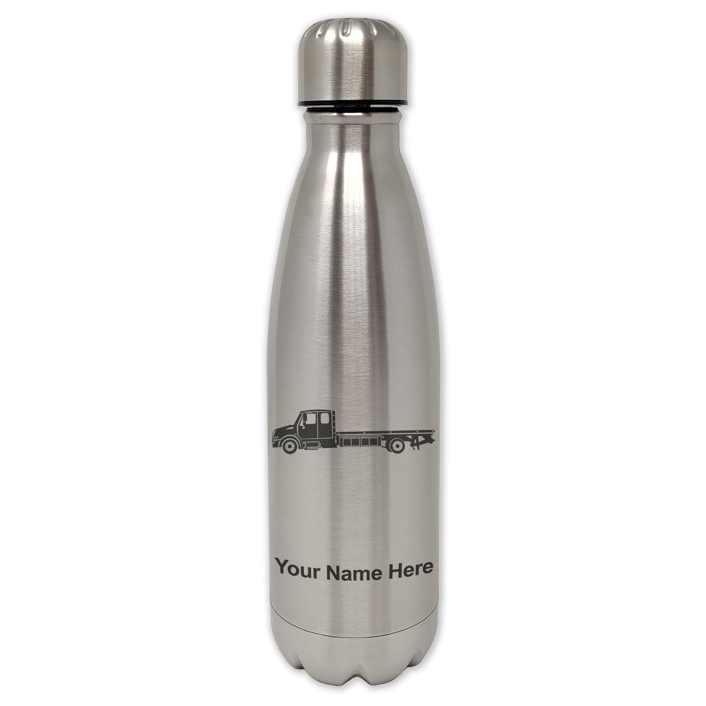 LaserGram Double Wall Water Bottle, Flat Bed Tow Truck, Personalized Engraving Included