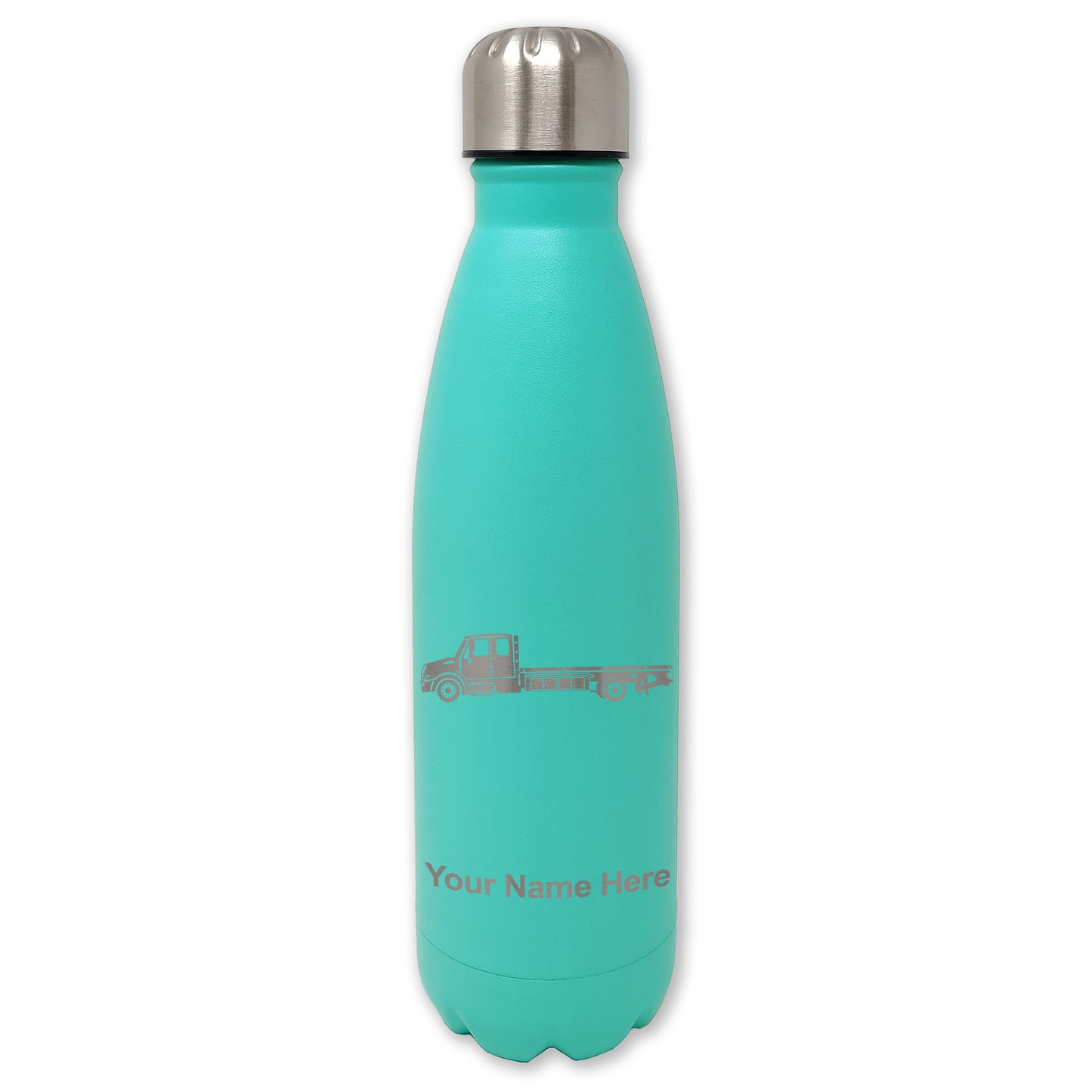 LaserGram Double Wall Water Bottle, Flat Bed Tow Truck, Personalized Engraving Included