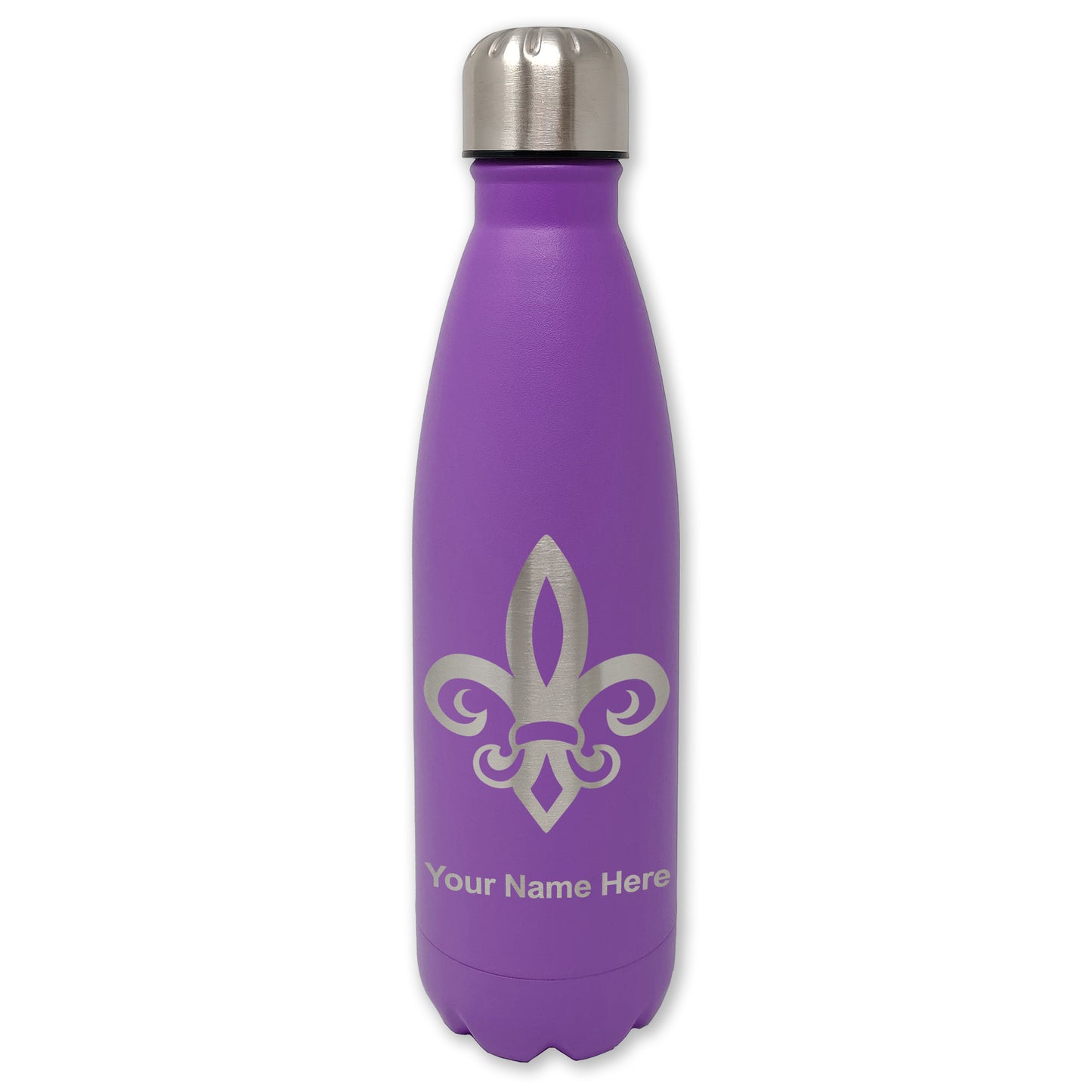LaserGram Double Wall Water Bottle, Fleur de Lis, Personalized Engraving Included