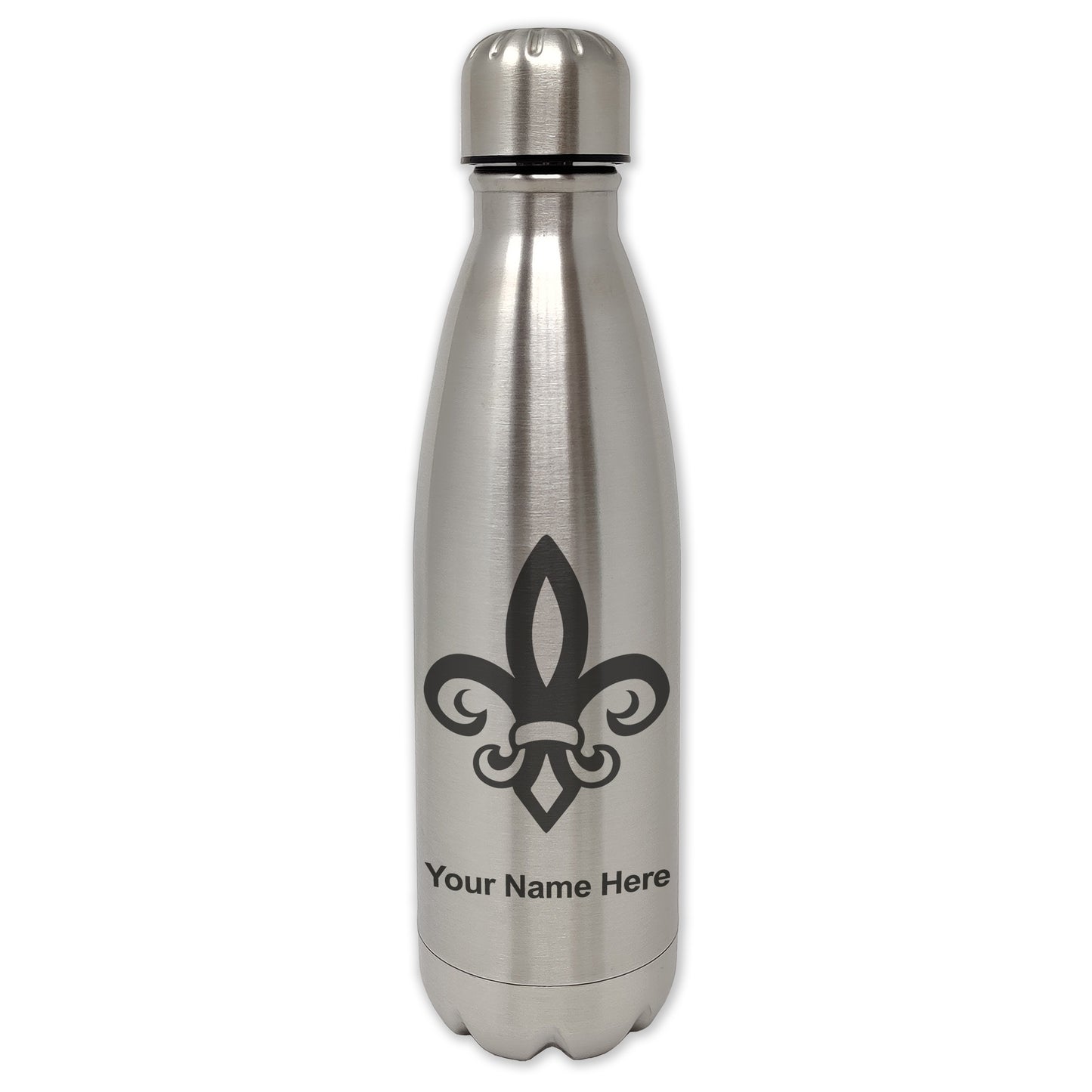 LaserGram Double Wall Water Bottle, Fleur de Lis, Personalized Engraving Included
