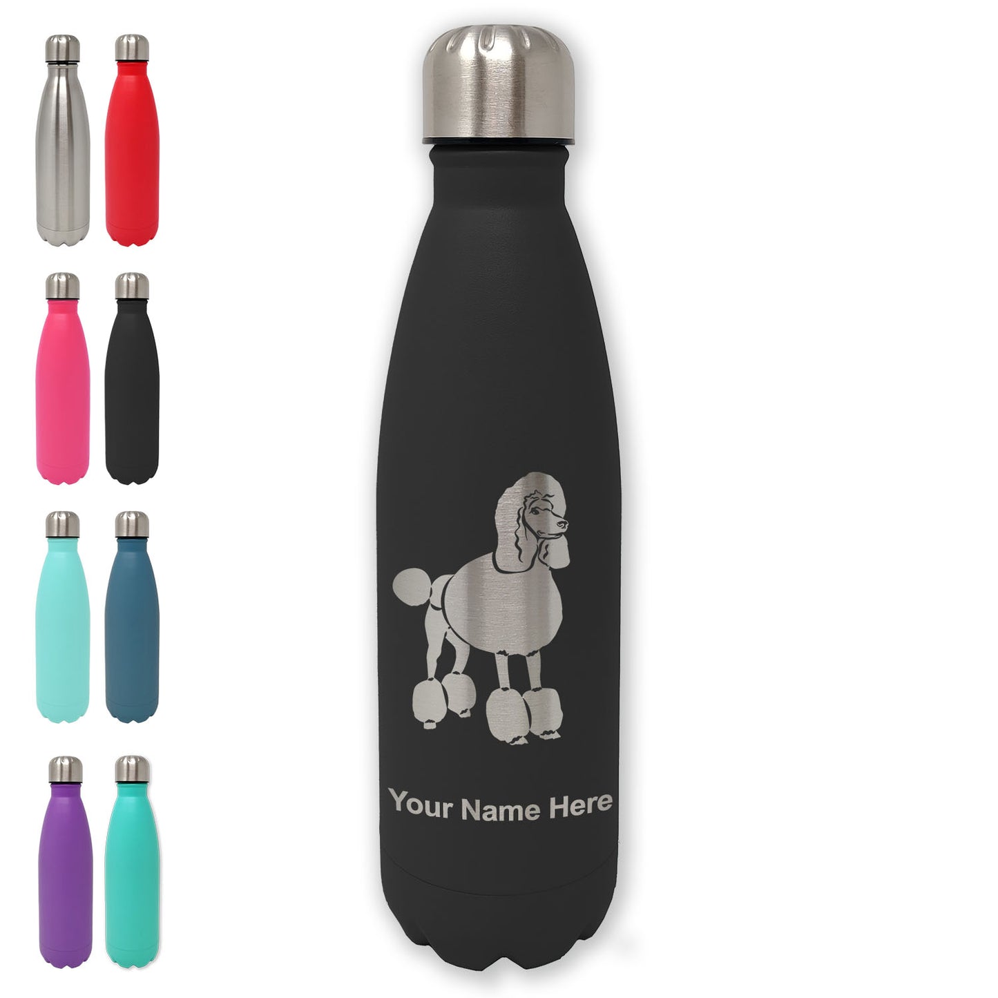 LaserGram Double Wall Water Bottle, French Poodle Dog, Personalized Engraving Included