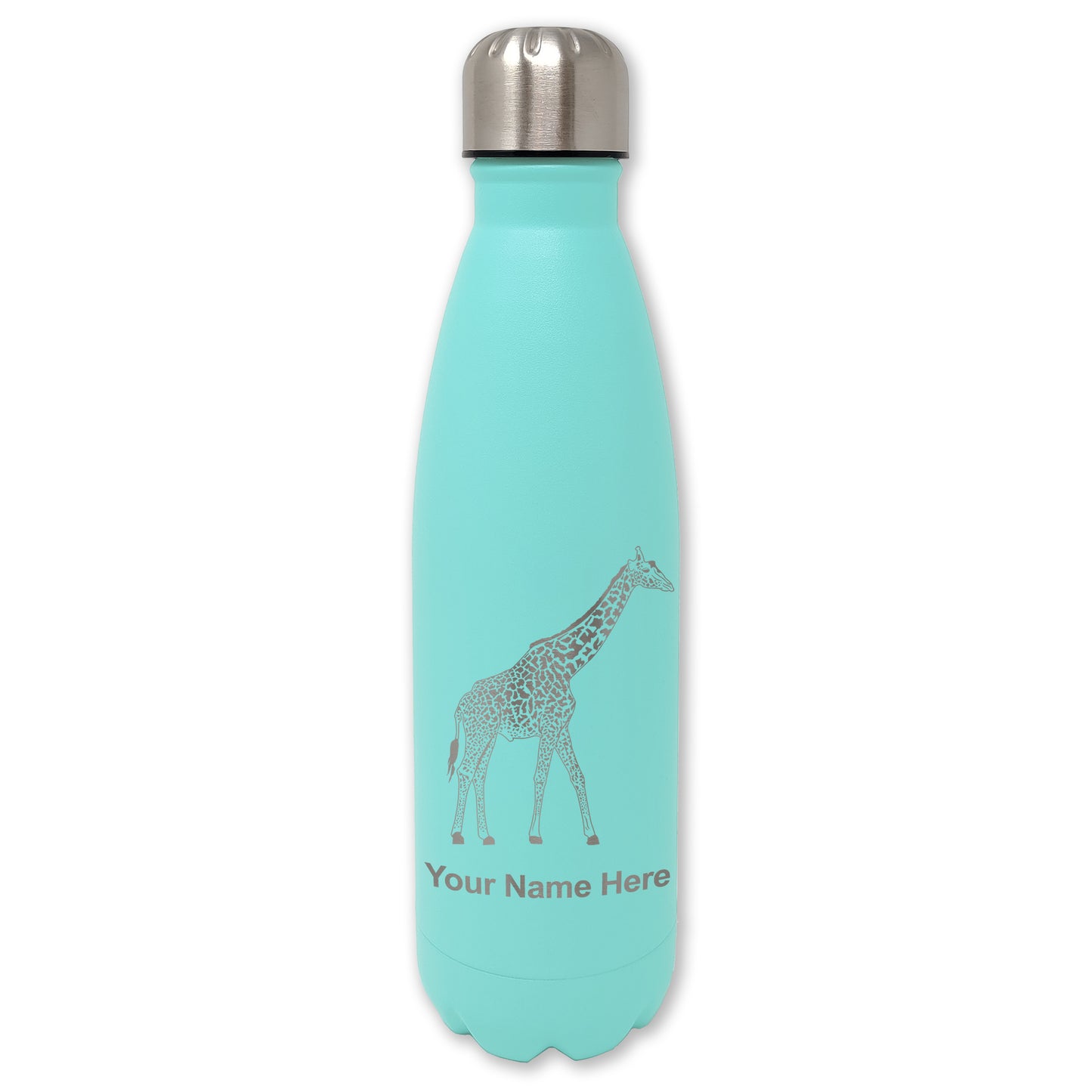 LaserGram Double Wall Water Bottle, Giraffe, Personalized Engraving Included
