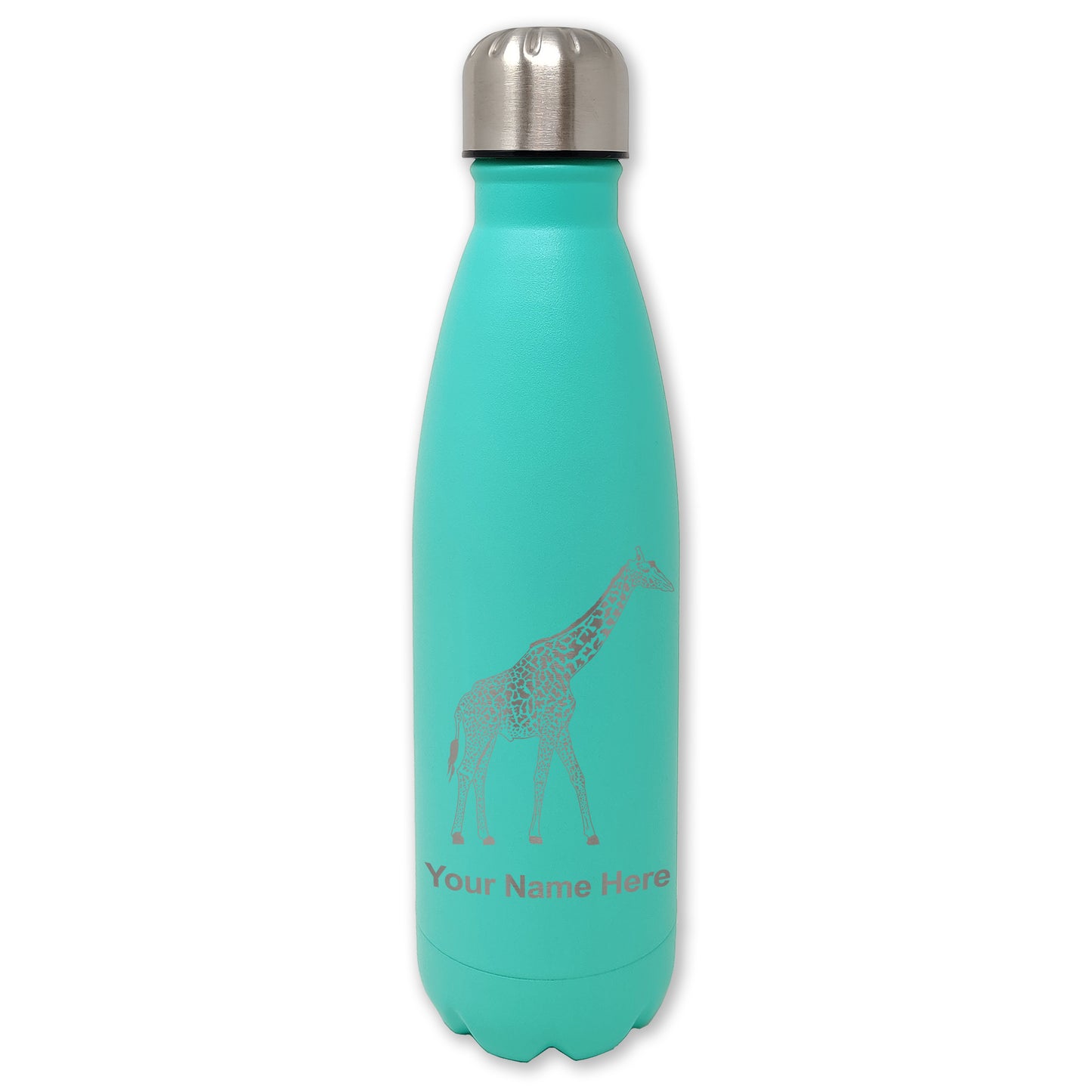 LaserGram Double Wall Water Bottle, Giraffe, Personalized Engraving Included