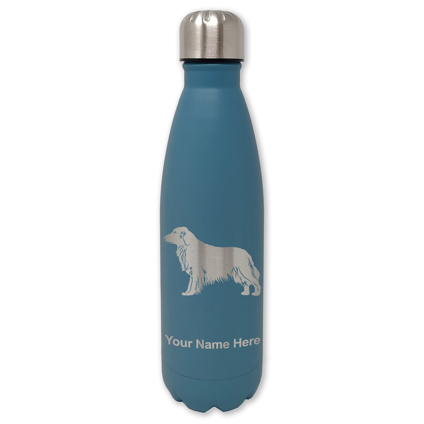 LaserGram Double Wall Water Bottle, Golden Retriever Dog, Personalized Engraving Included