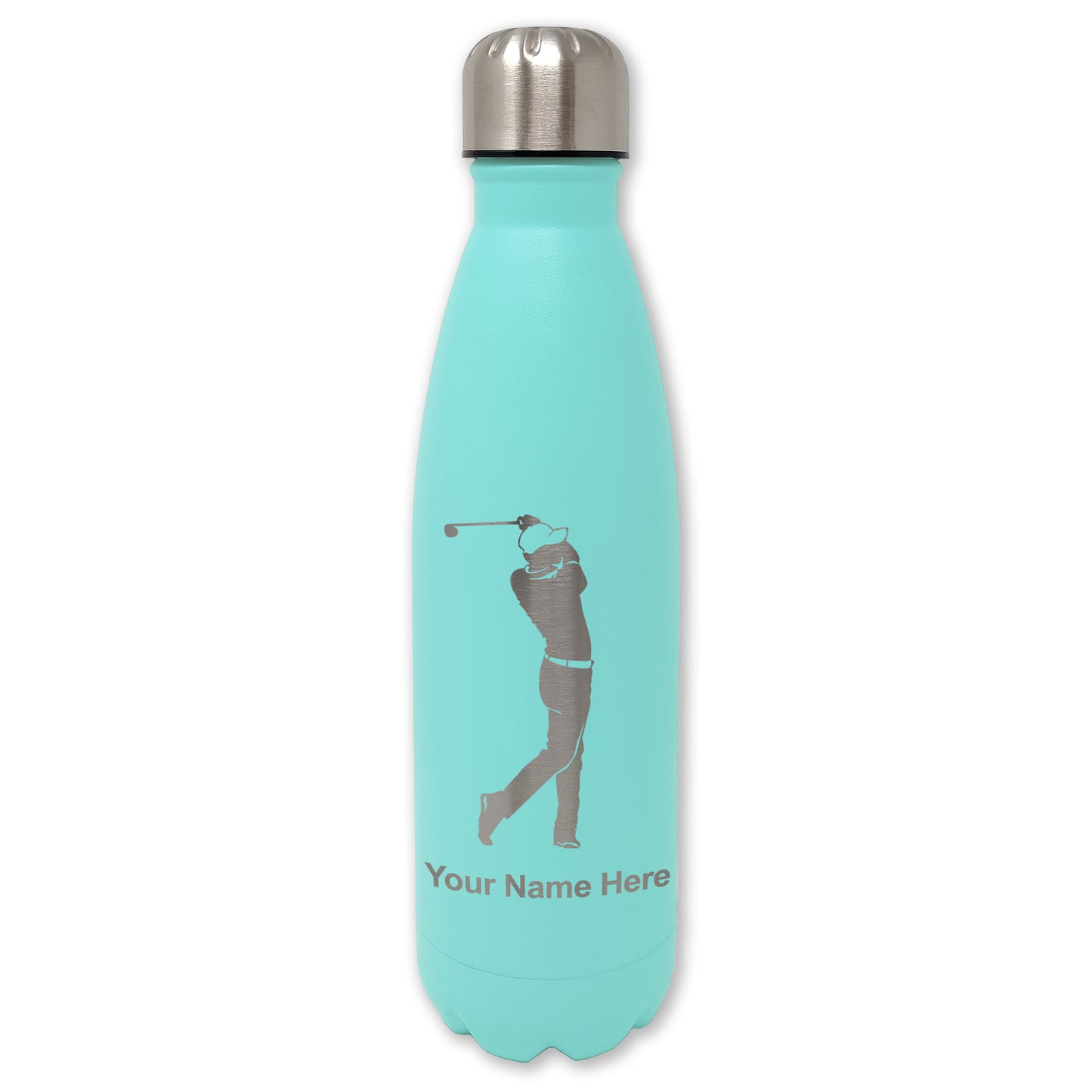 LaserGram Double Wall Water Bottle, Golfer Golfing, Personalized Engraving Included