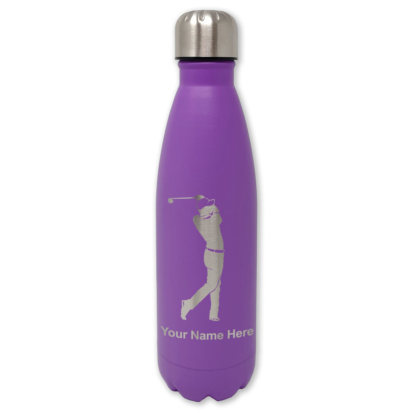 LaserGram Double Wall Water Bottle, Golfer Golfing, Personalized Engraving Included
