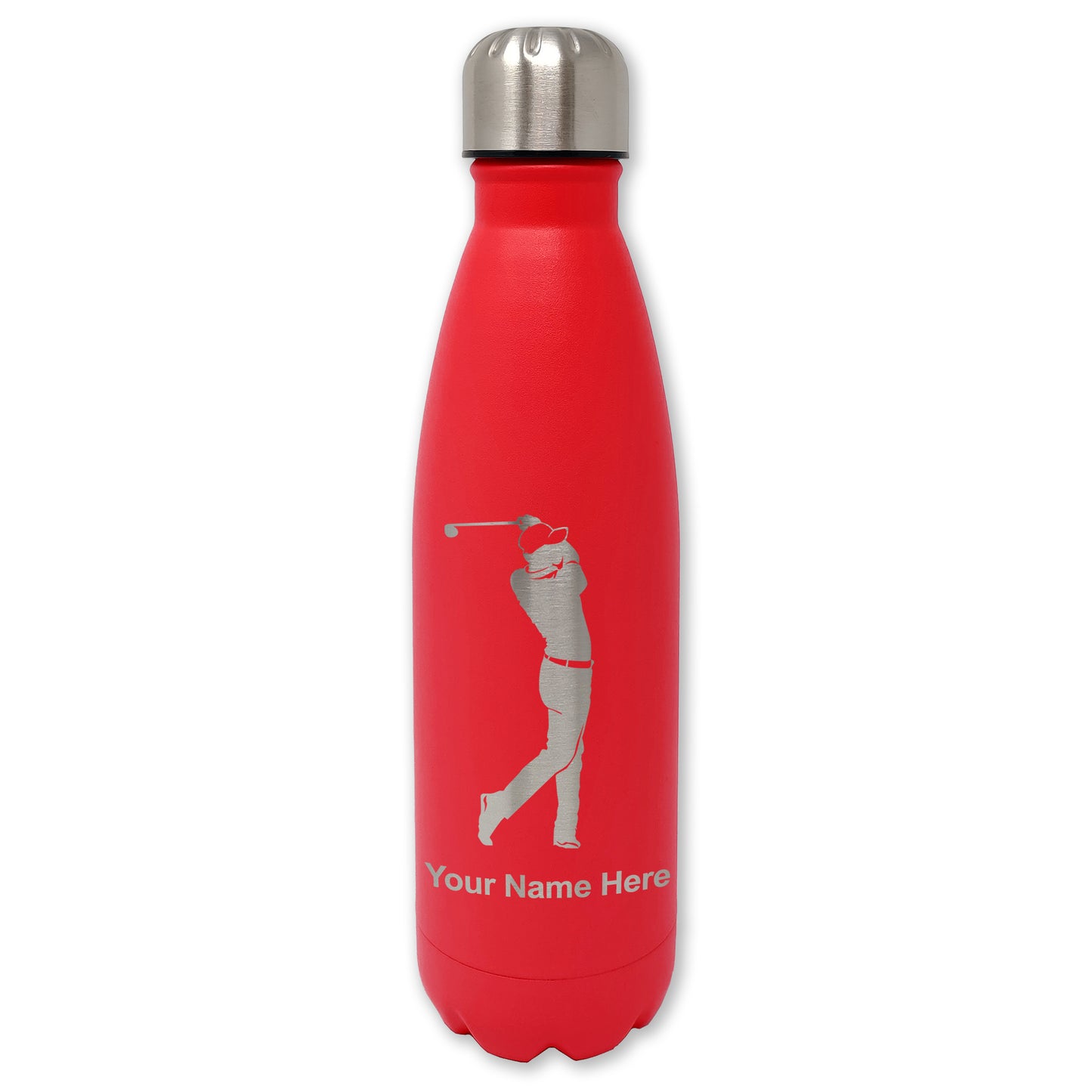 LaserGram Double Wall Water Bottle, Golfer Golfing, Personalized Engraving Included
