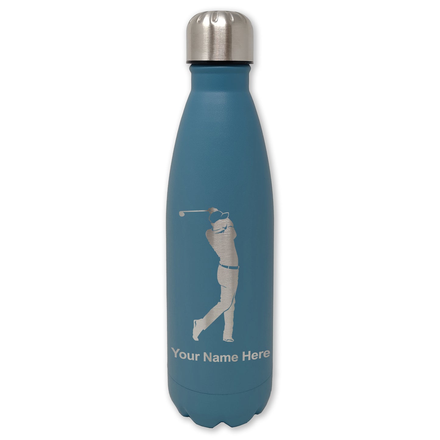 LaserGram Double Wall Water Bottle, Golfer Golfing, Personalized Engraving Included