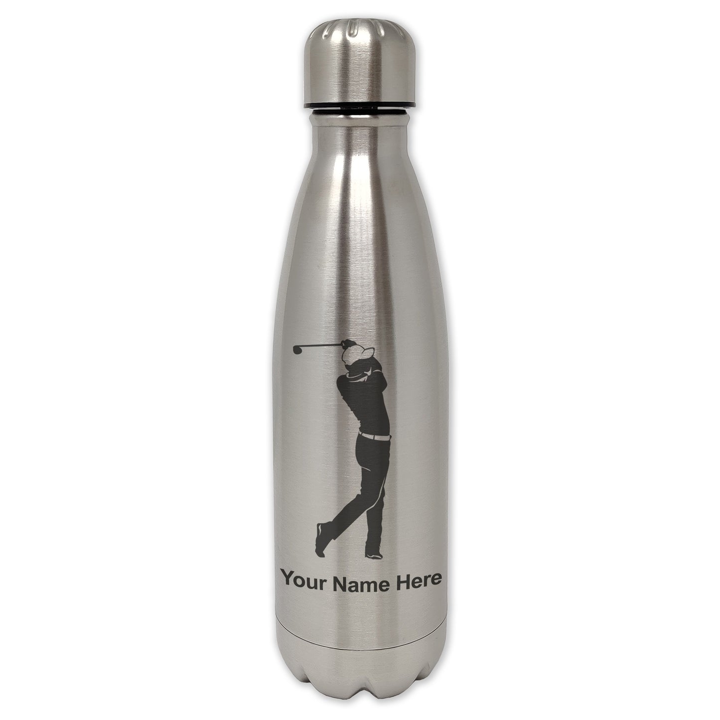 LaserGram Double Wall Water Bottle, Golfer Golfing, Personalized Engraving Included