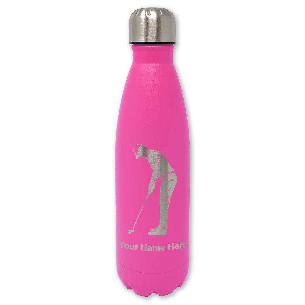 LaserGram Double Wall Water Bottle, Golfer Putting, Personalized Engraving Included
