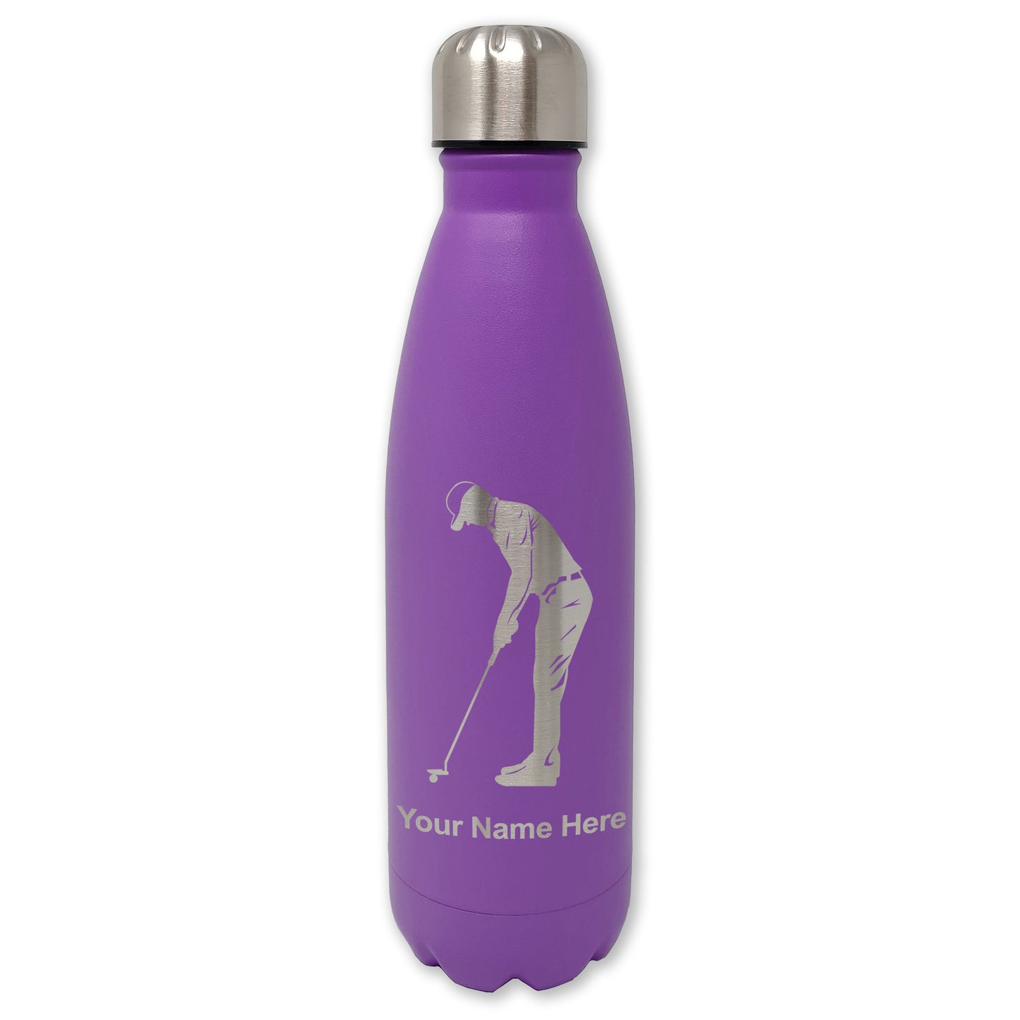 LaserGram Double Wall Water Bottle, Golfer Putting, Personalized Engraving Included