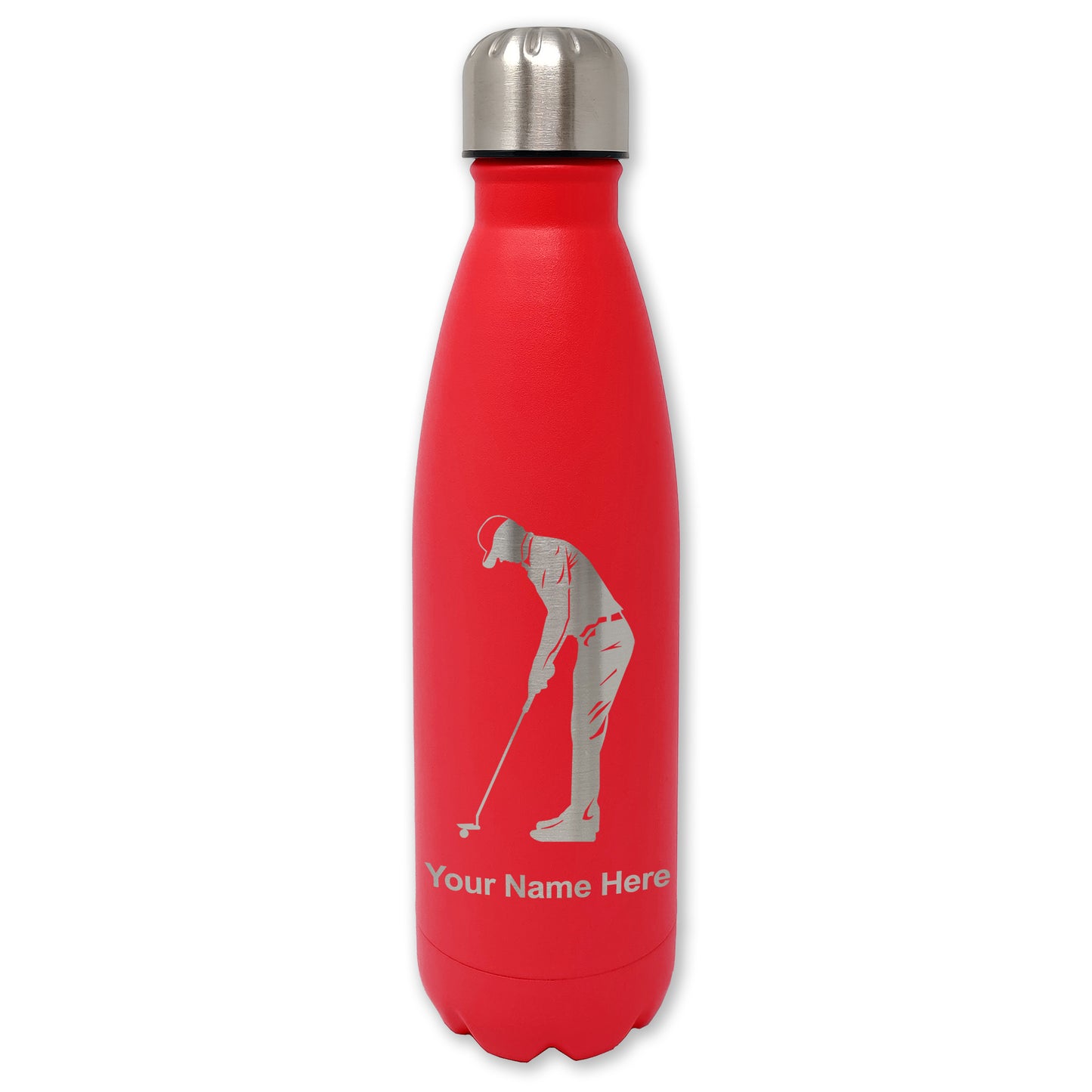 LaserGram Double Wall Water Bottle, Golfer Putting, Personalized Engraving Included