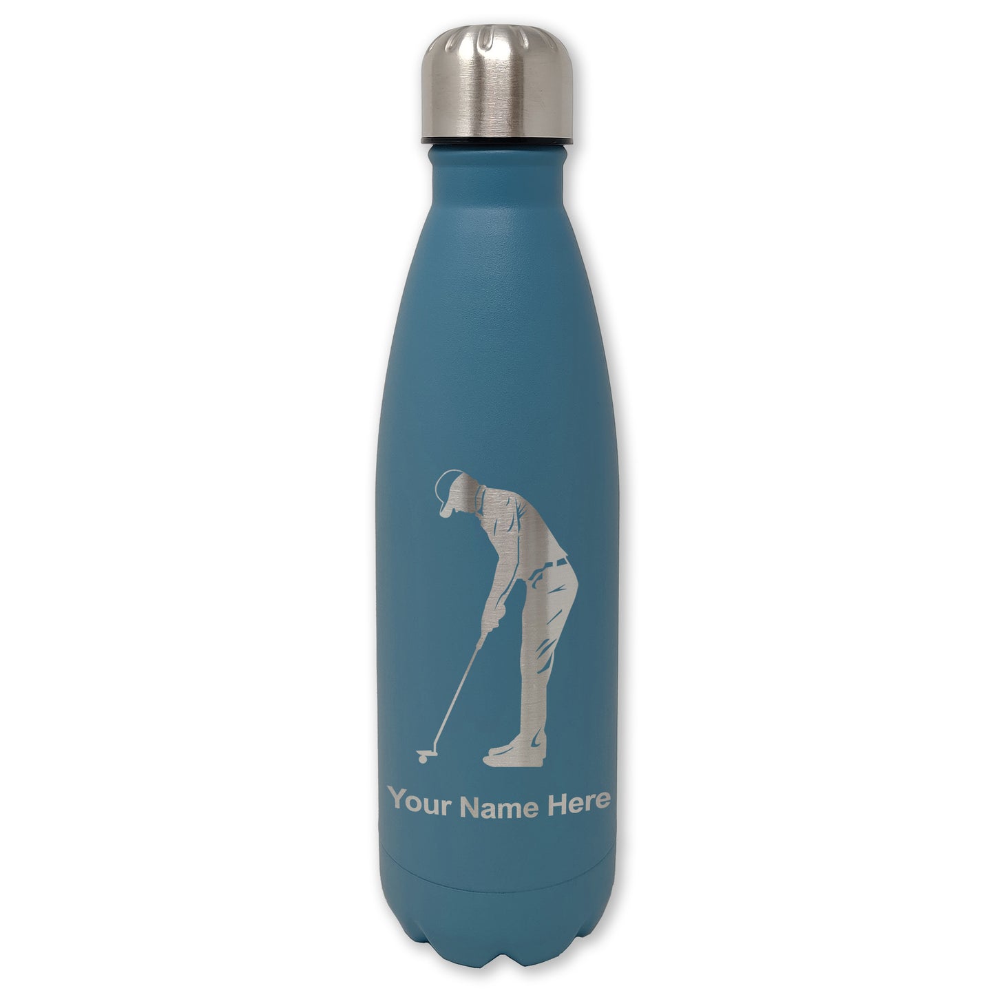 LaserGram Double Wall Water Bottle, Golfer Putting, Personalized Engraving Included