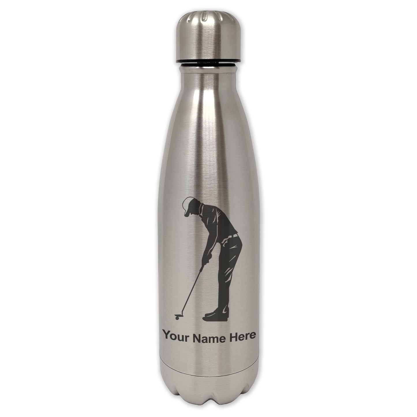 LaserGram Double Wall Water Bottle, Golfer Putting, Personalized Engraving Included