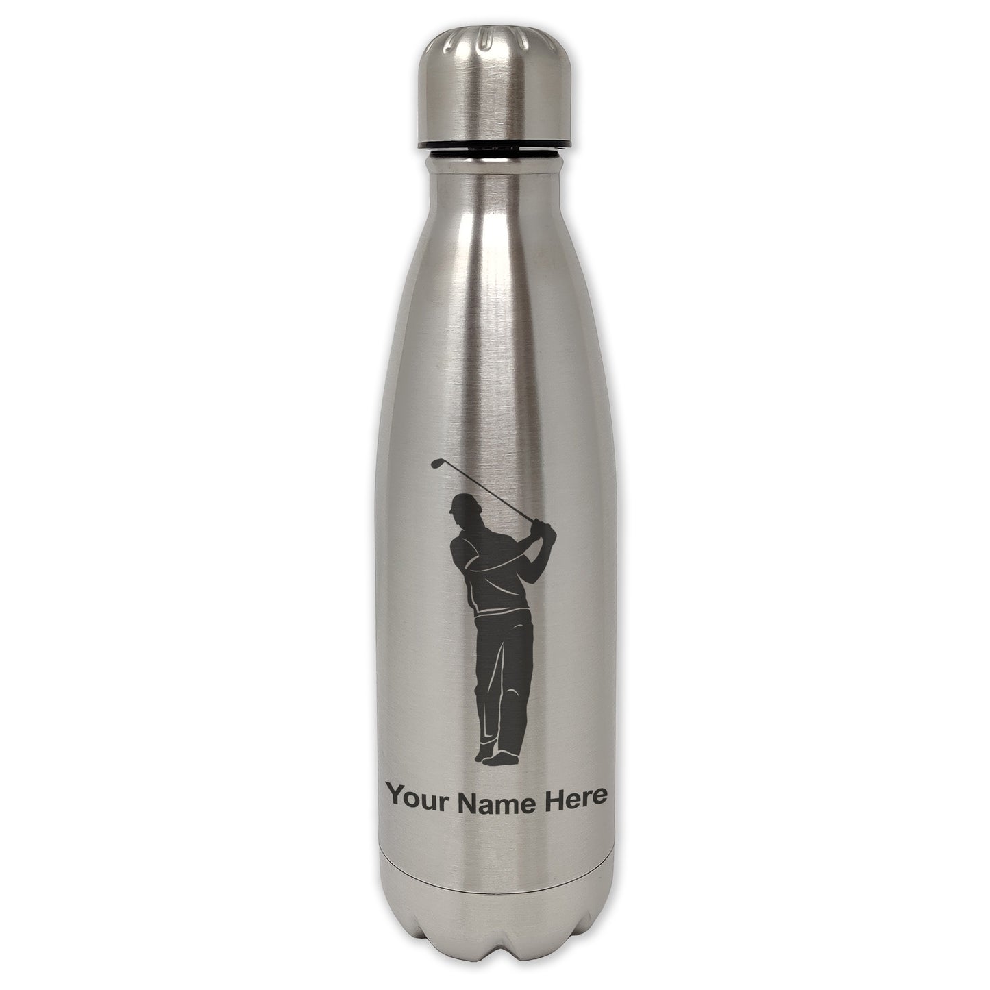 LaserGram Double Wall Water Bottle, Golfer, Personalized Engraving Included