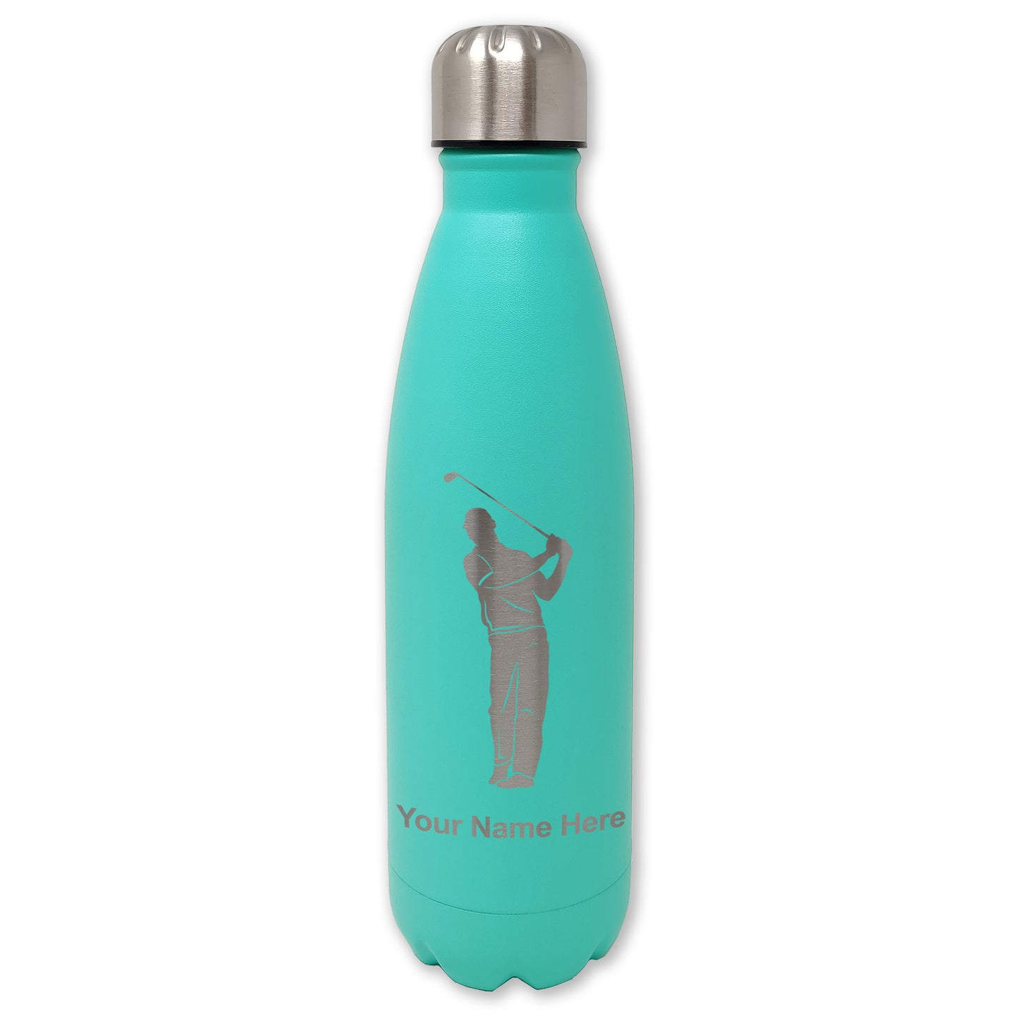LaserGram Double Wall Water Bottle, Golfer, Personalized Engraving Included