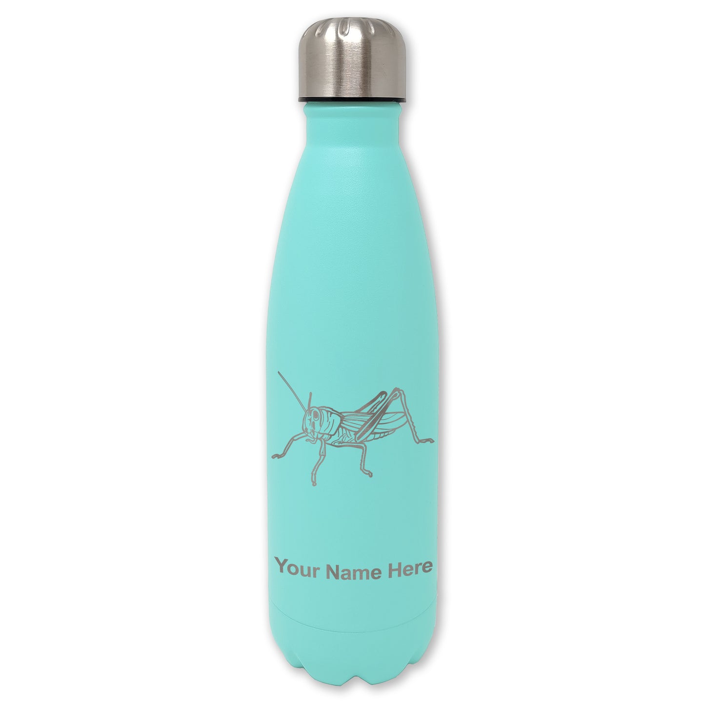 LaserGram Double Wall Water Bottle, Grasshopper, Personalized Engraving Included