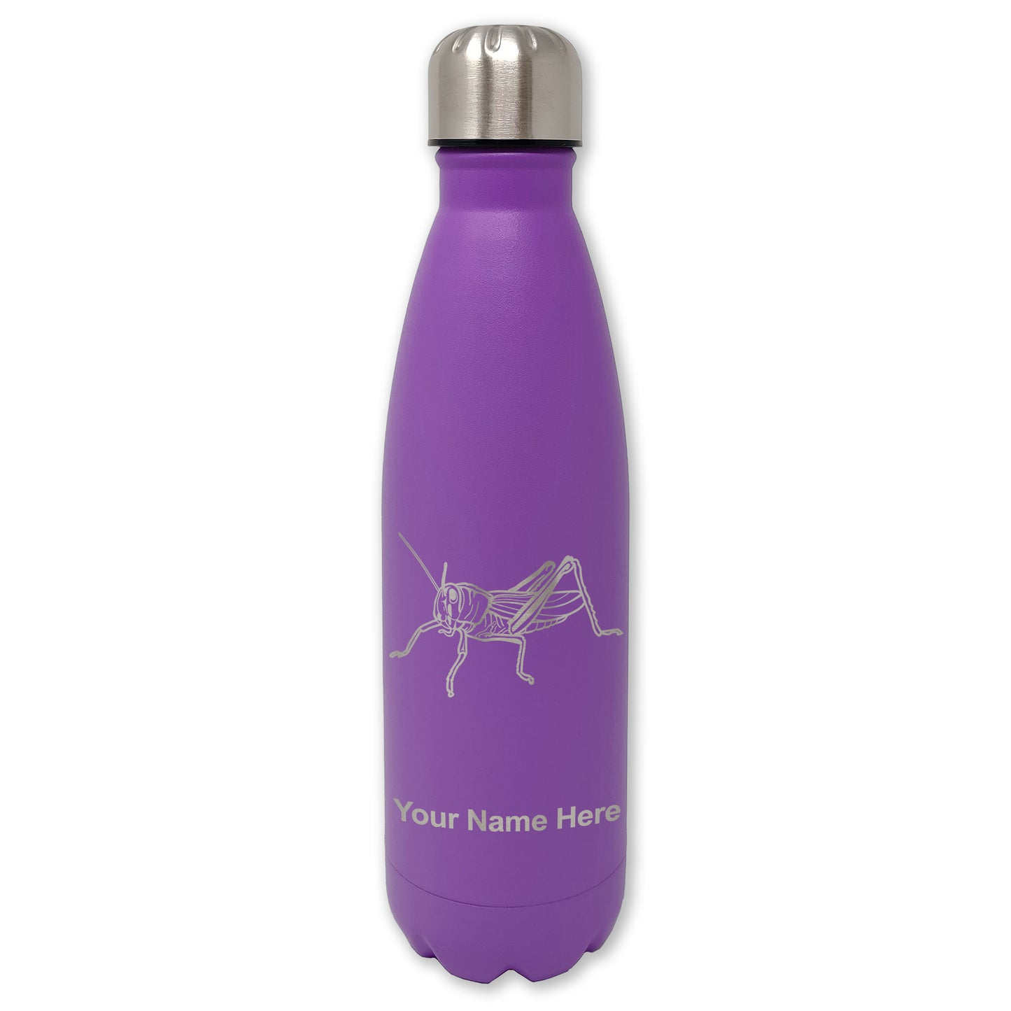 LaserGram Double Wall Water Bottle, Grasshopper, Personalized Engraving Included