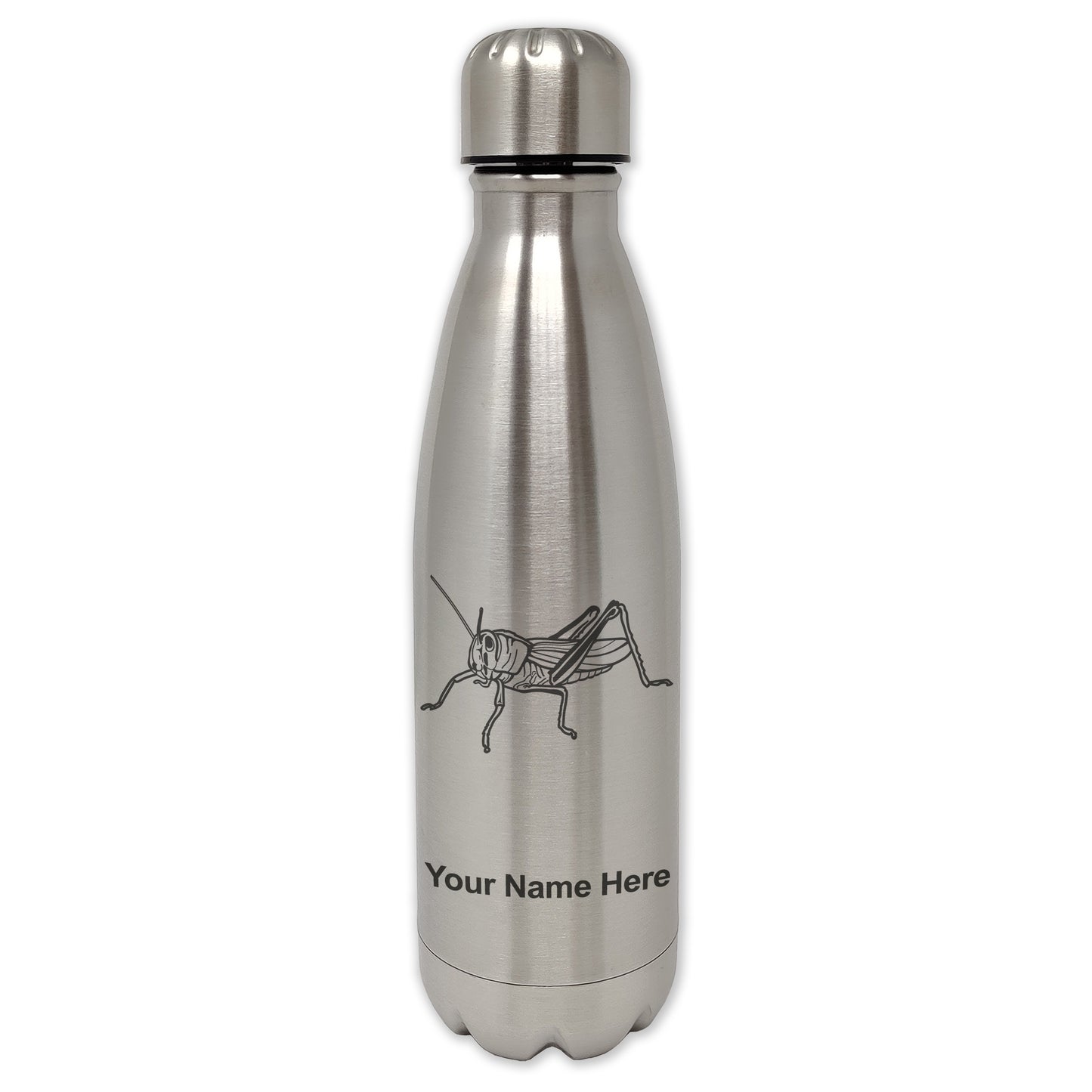 LaserGram Double Wall Water Bottle, Grasshopper, Personalized Engraving Included