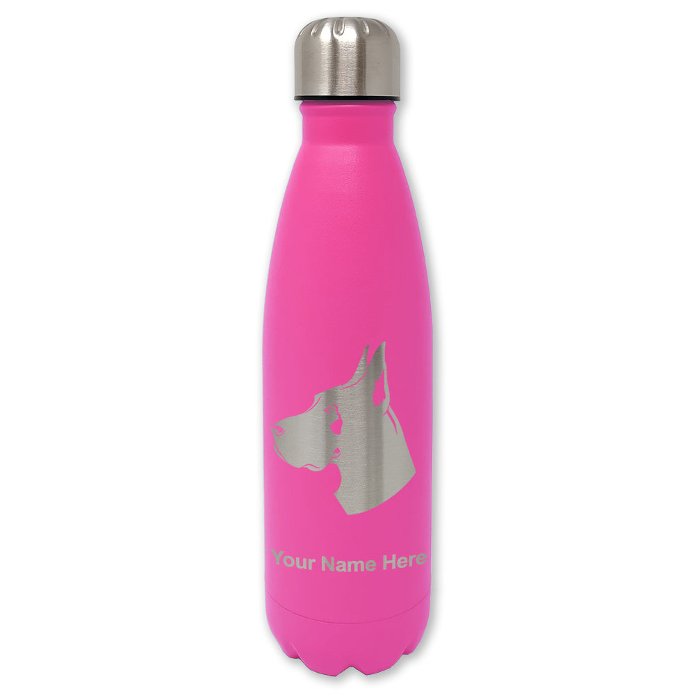 LaserGram Double Wall Water Bottle, Great Dane Dog, Personalized Engraving Included