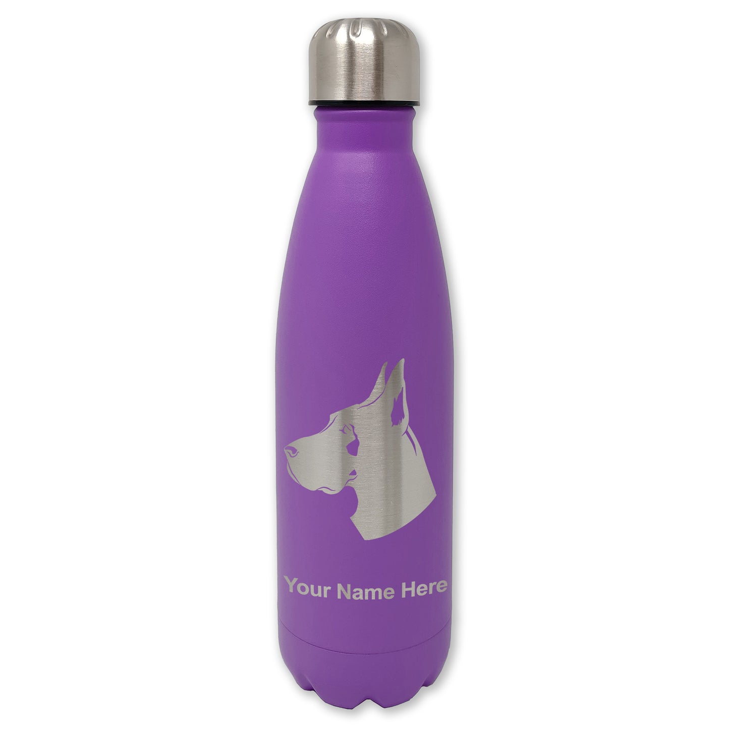 LaserGram Double Wall Water Bottle, Great Dane Dog, Personalized Engraving Included