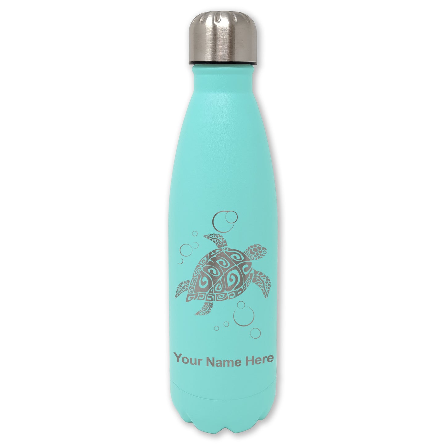 LaserGram Double Wall Water Bottle, Hawaiian Sea Turtle, Personalized Engraving Included