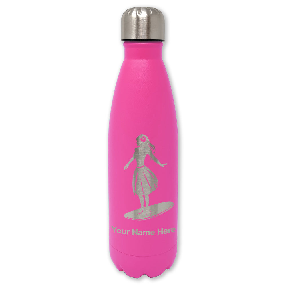 LaserGram Double Wall Water Bottle, Hawaiian Surfer Girl, Personalized Engraving Included