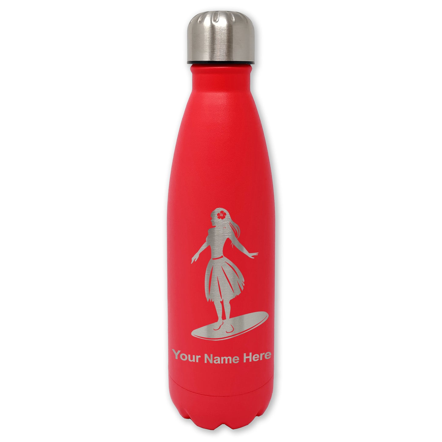 LaserGram Double Wall Water Bottle, Hawaiian Surfer Girl, Personalized Engraving Included
