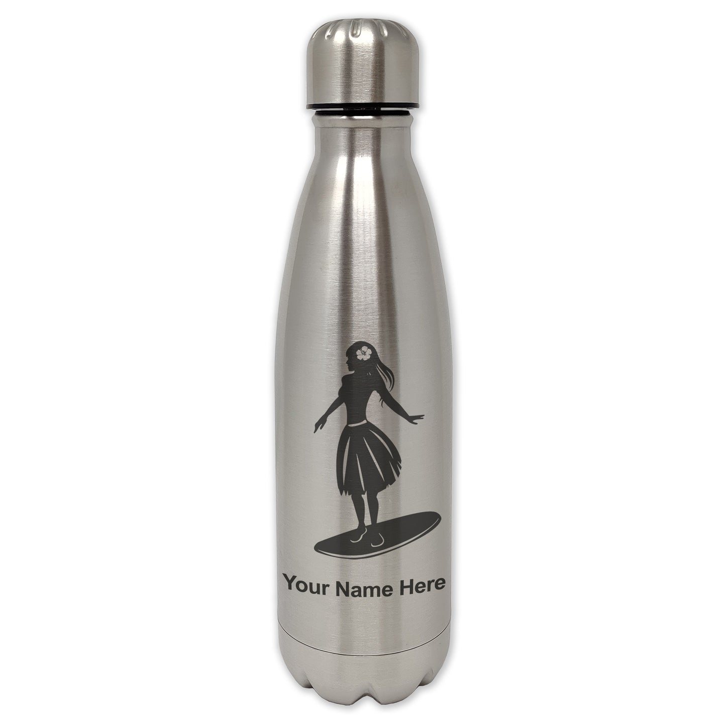 LaserGram Double Wall Water Bottle, Hawaiian Surfer Girl, Personalized Engraving Included